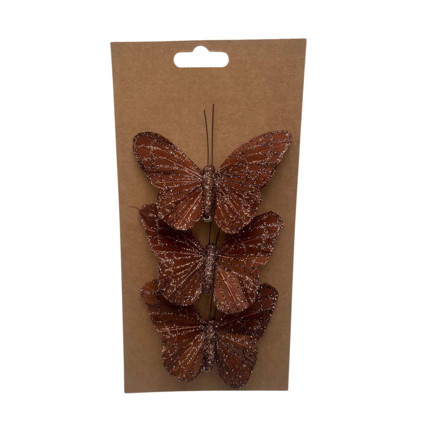 Butterfly fabric on clip 10x7x2cm 3pc - Brown