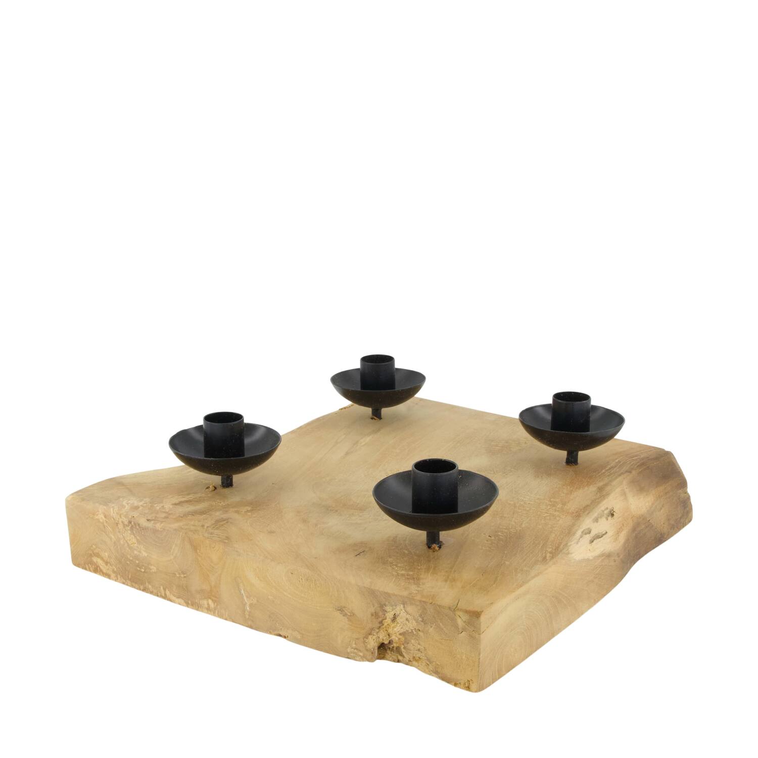 Dinnercandle holder square teak wood 28x28x8.5cm - Natural