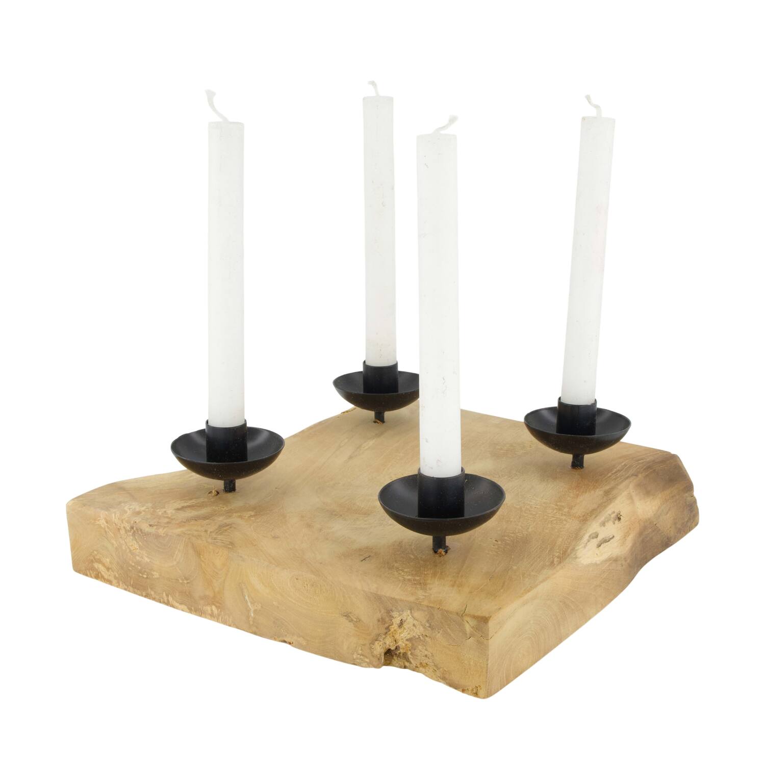 Dinnercandle holder square teak wood 28x28x8.5cm - Natural