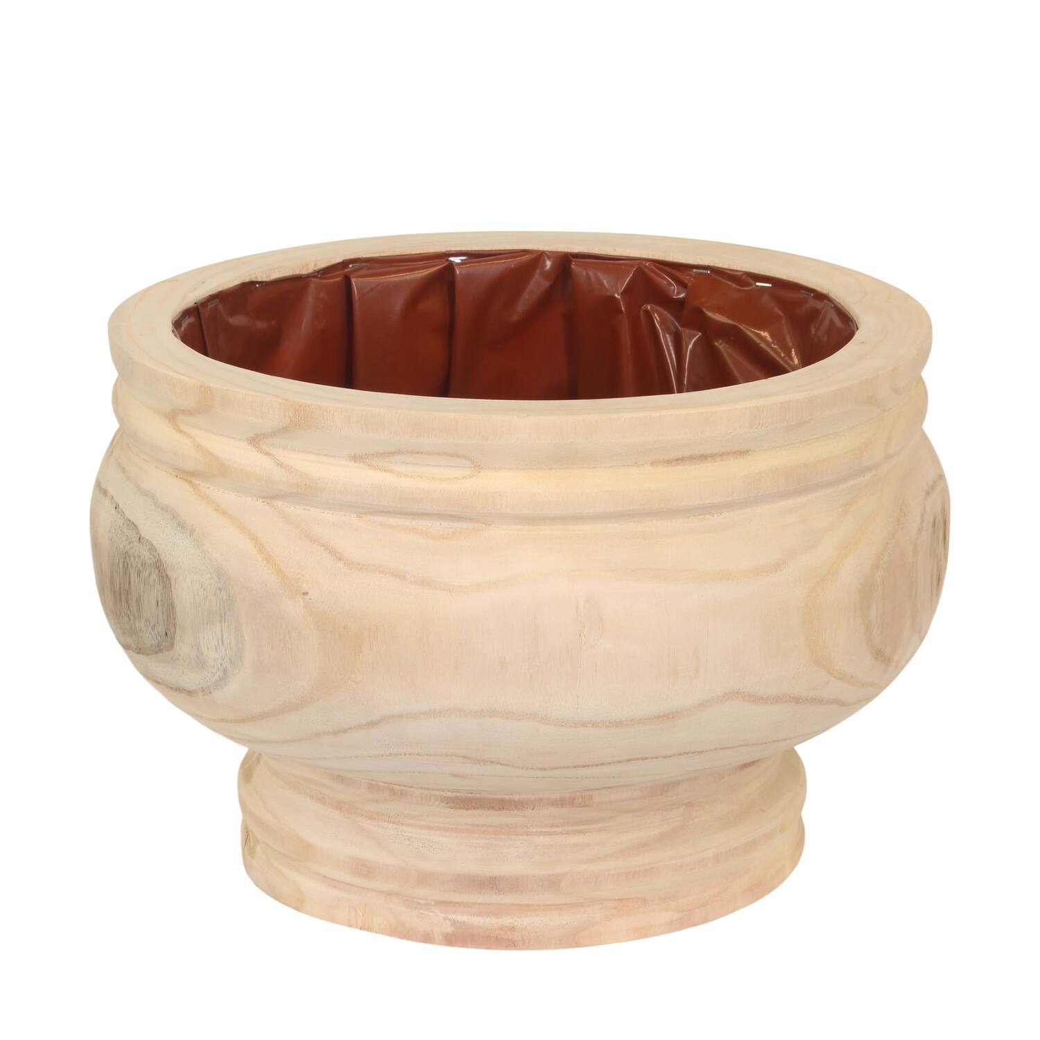 Planter round paulownia wood with plastic 43x43x27cm