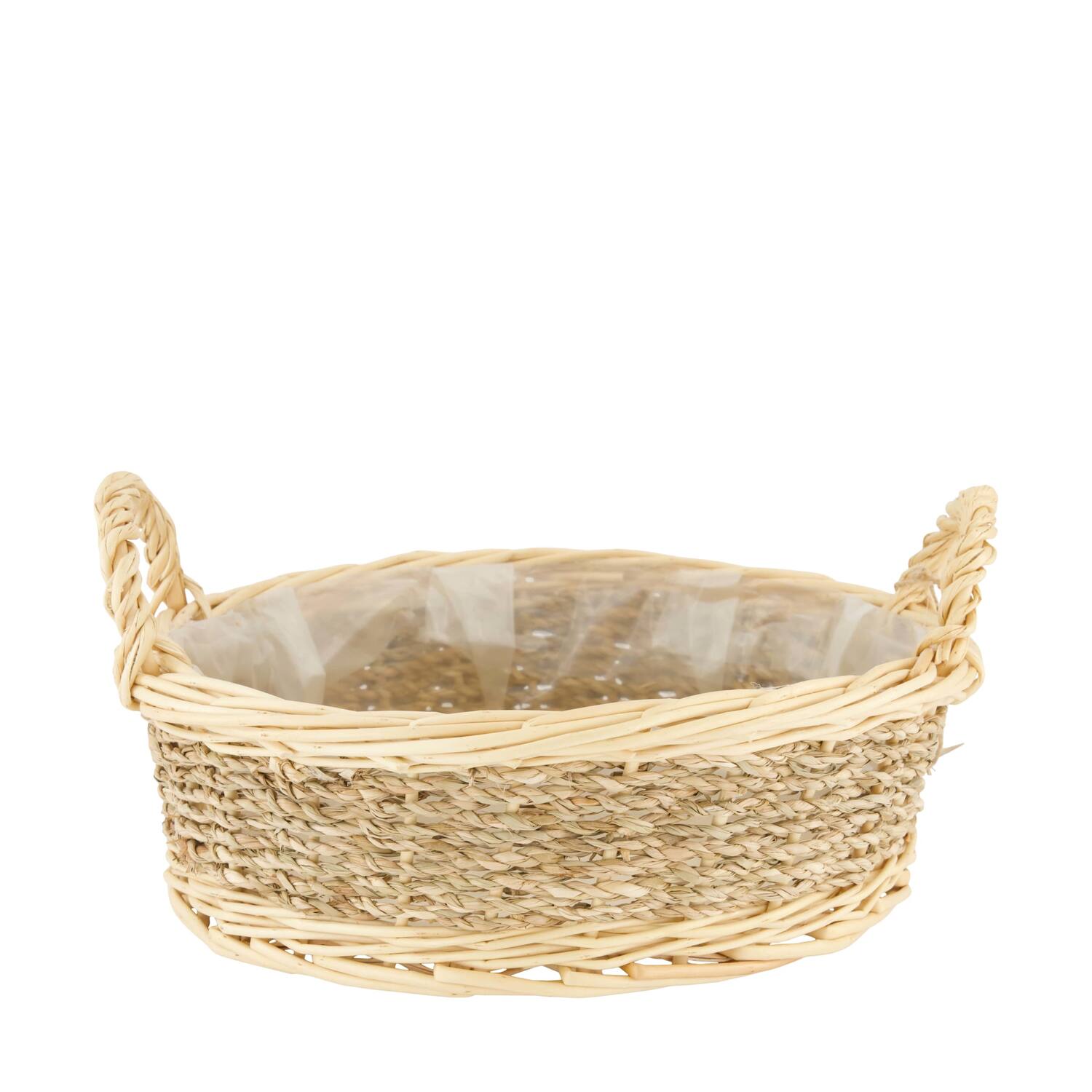 Basket round grass with plastic 28x28x13cm