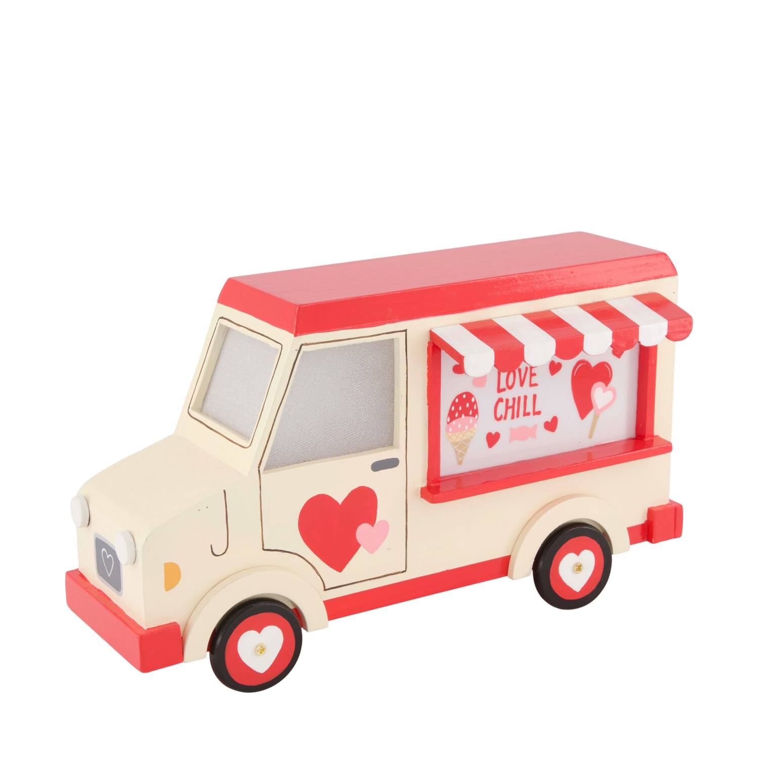 Figurine love truck pine wood 28x11x15cm - Red