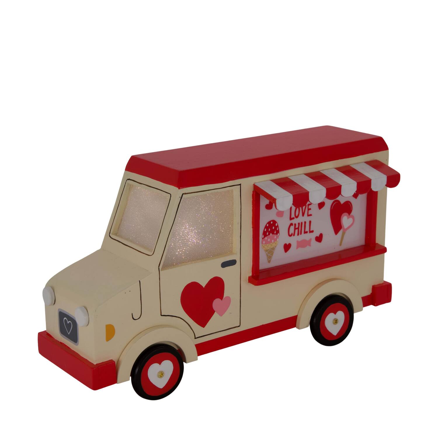 Figurine love truck pine wood 28x11x15cm - Red
