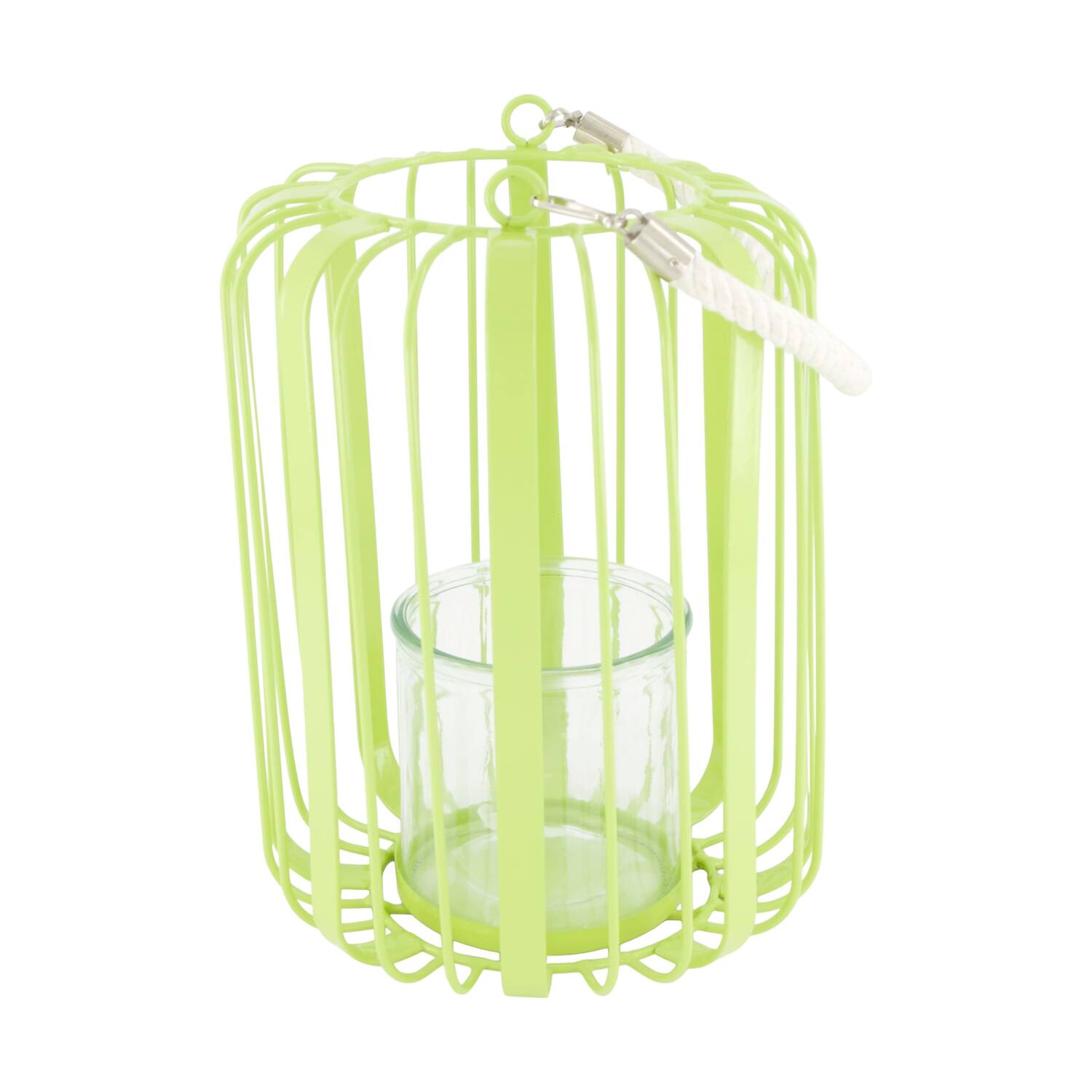 Lantern round metal with glass 18.5x19x26cm - Green