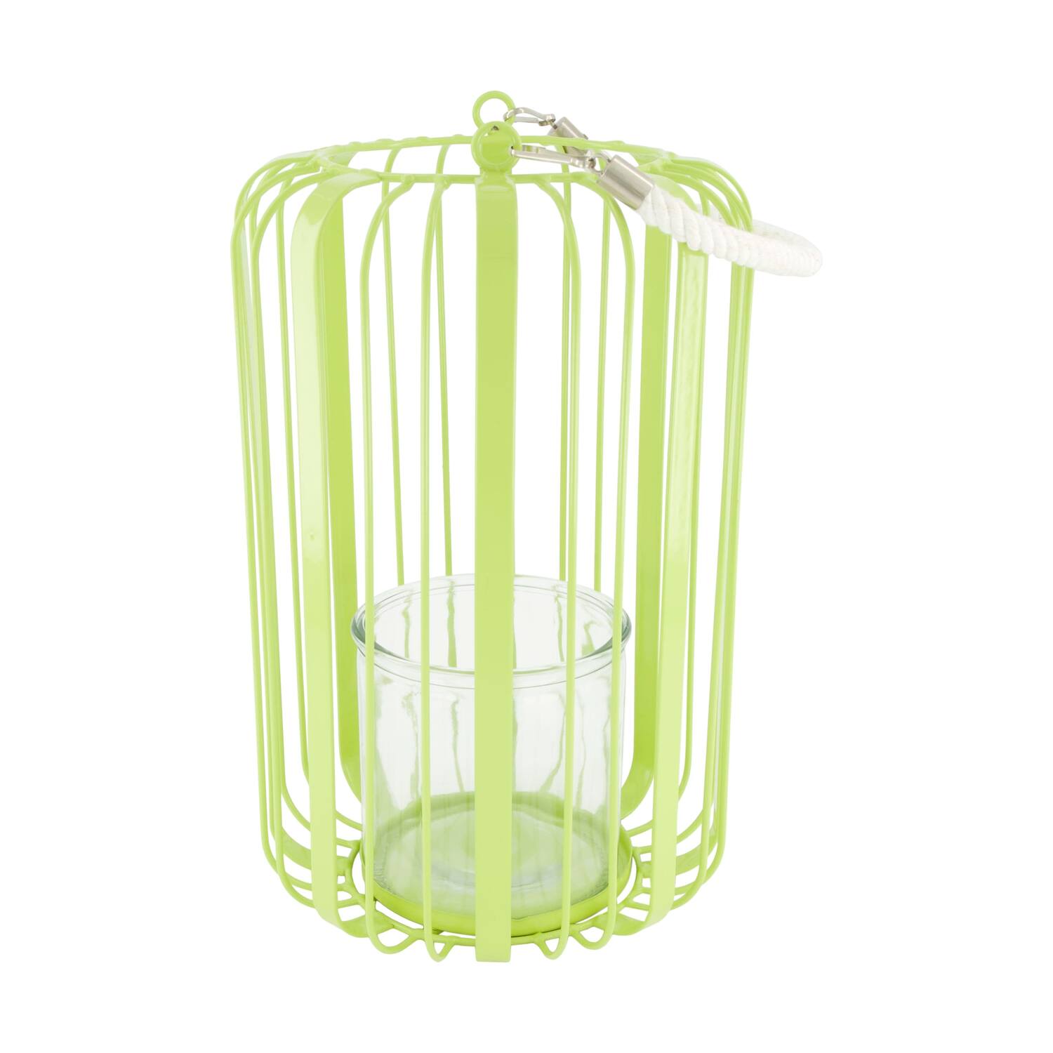 Lantern round metal with glass 19x19x32cm - Green