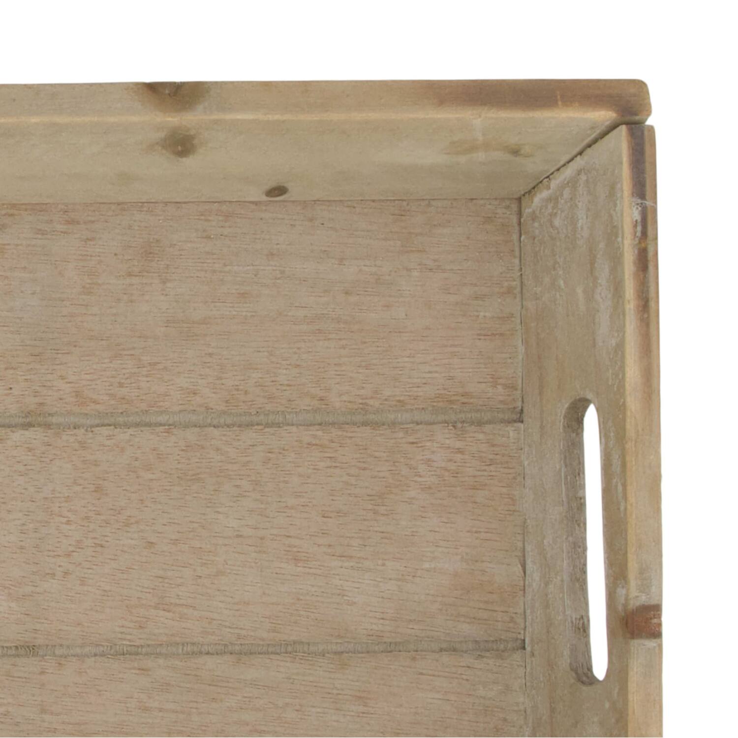 Tray rectangular fir wood with handle 48x20x3.5cm - Brown