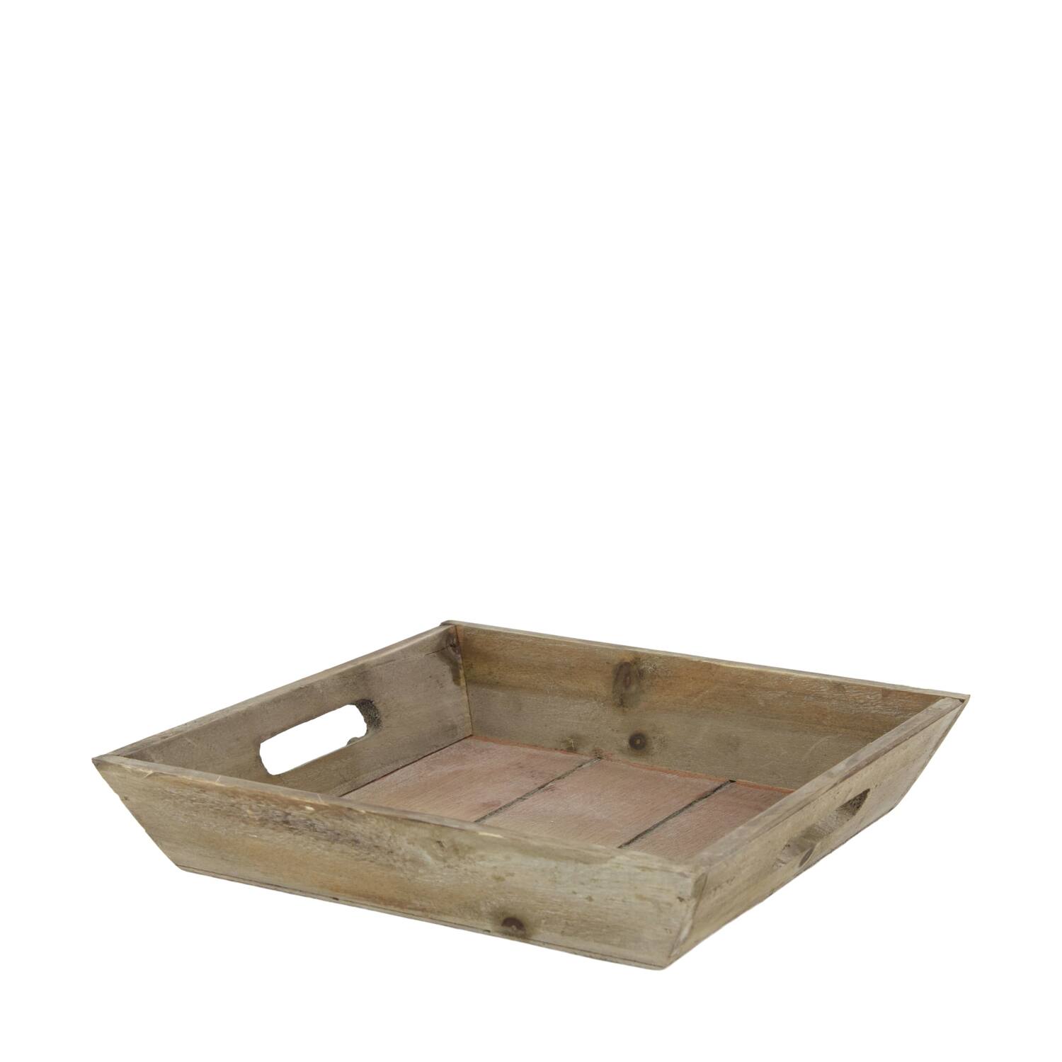 Tray square fir wood with handle 21x21x4.5cm