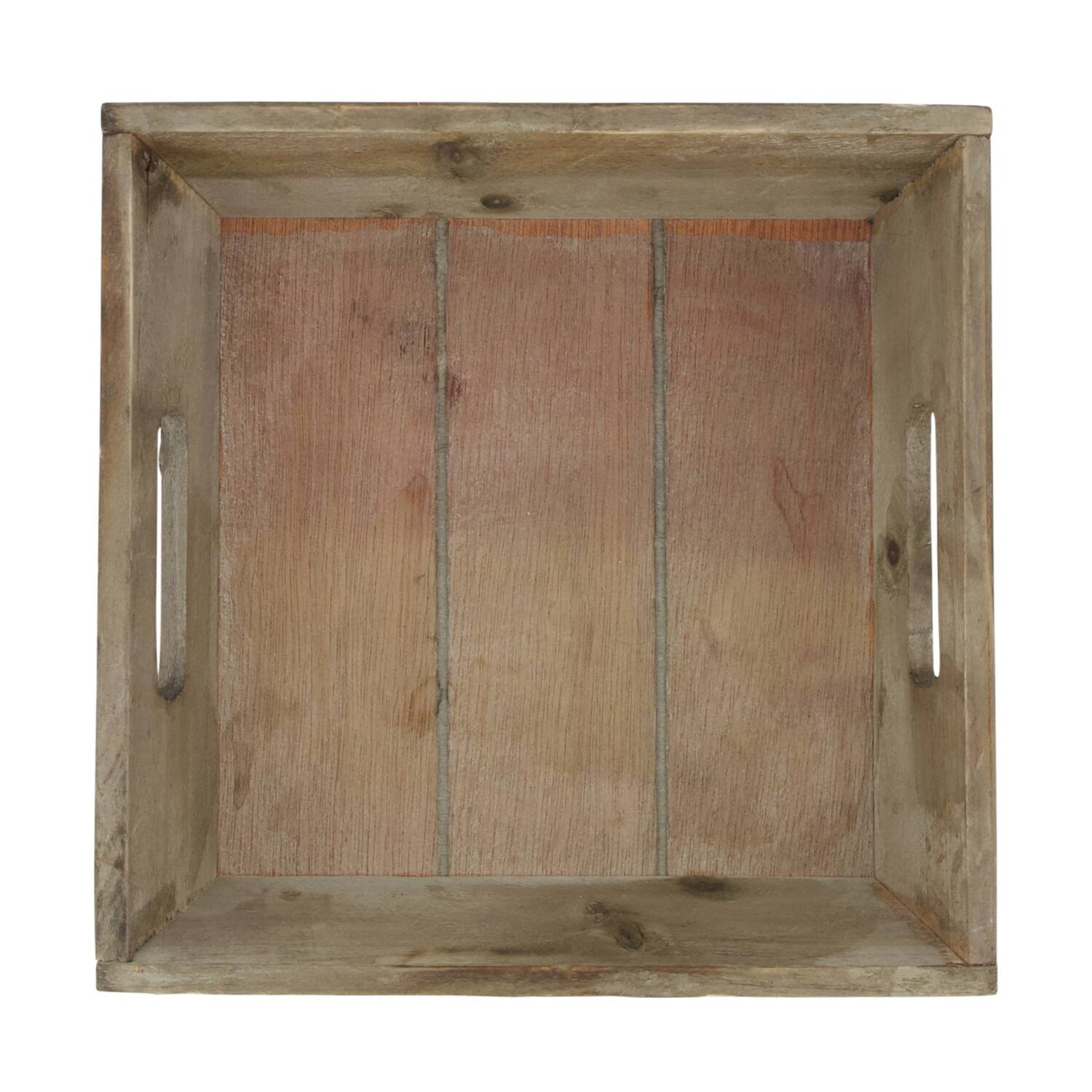 Tray square fir wood with handle 21x21x4.5cm