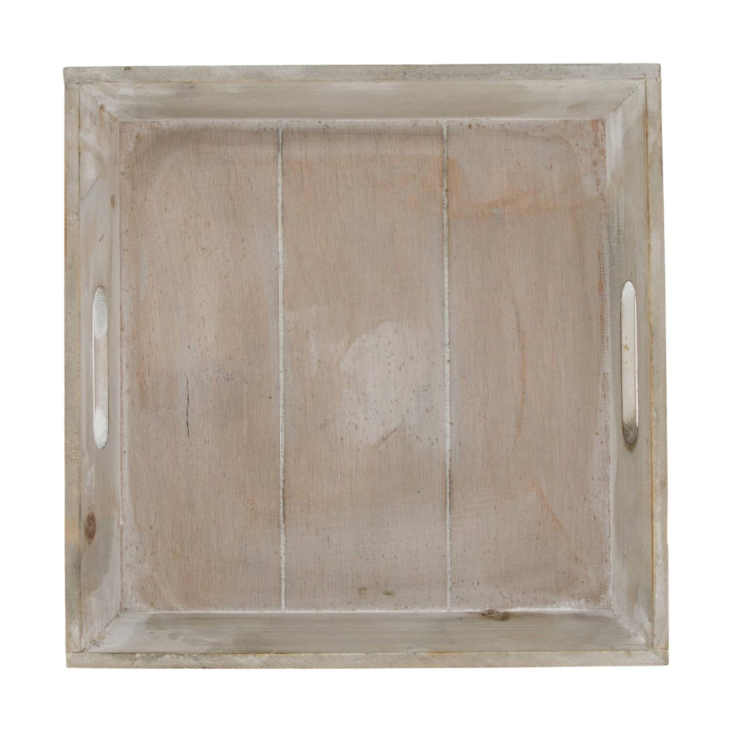 Tray square fir wood with handle 28x28x4.5cm - Brown