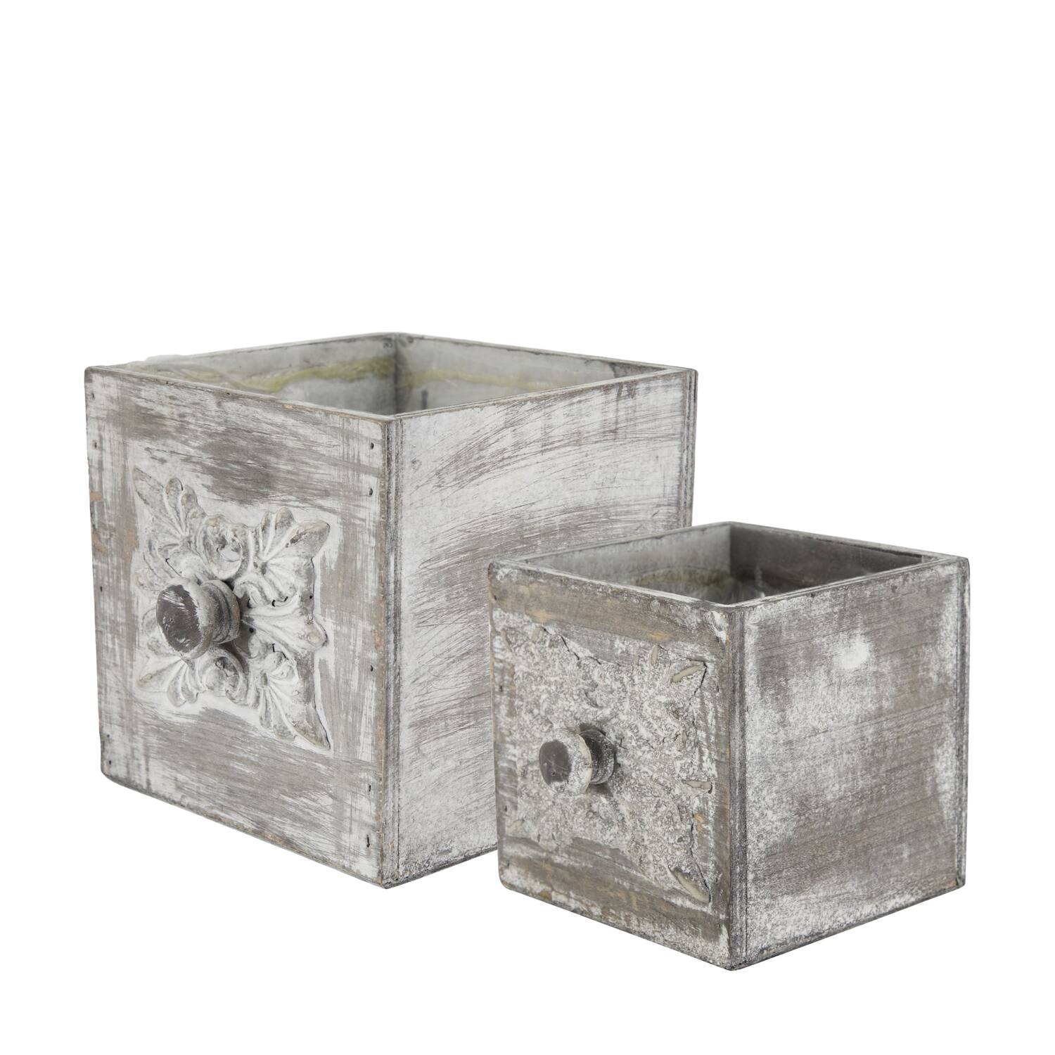 Box planter square plywood with plastic 15x15x15cm S/2