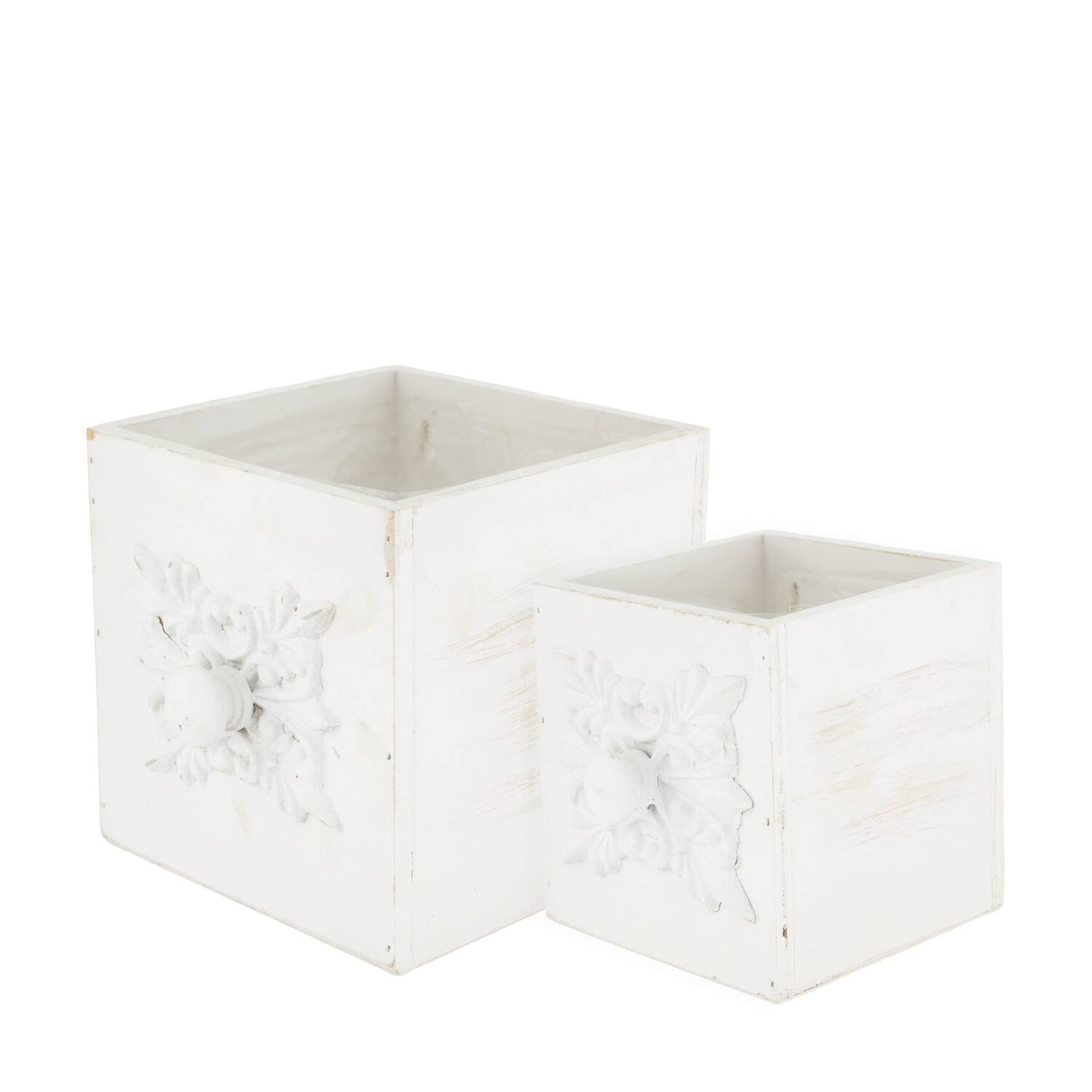 Box planter square plywood with plastic 15x15x15cm  - White