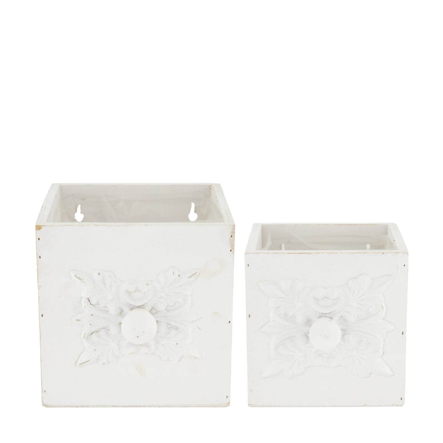 Box planter square plywood with plastic 15x15x15cm  - White