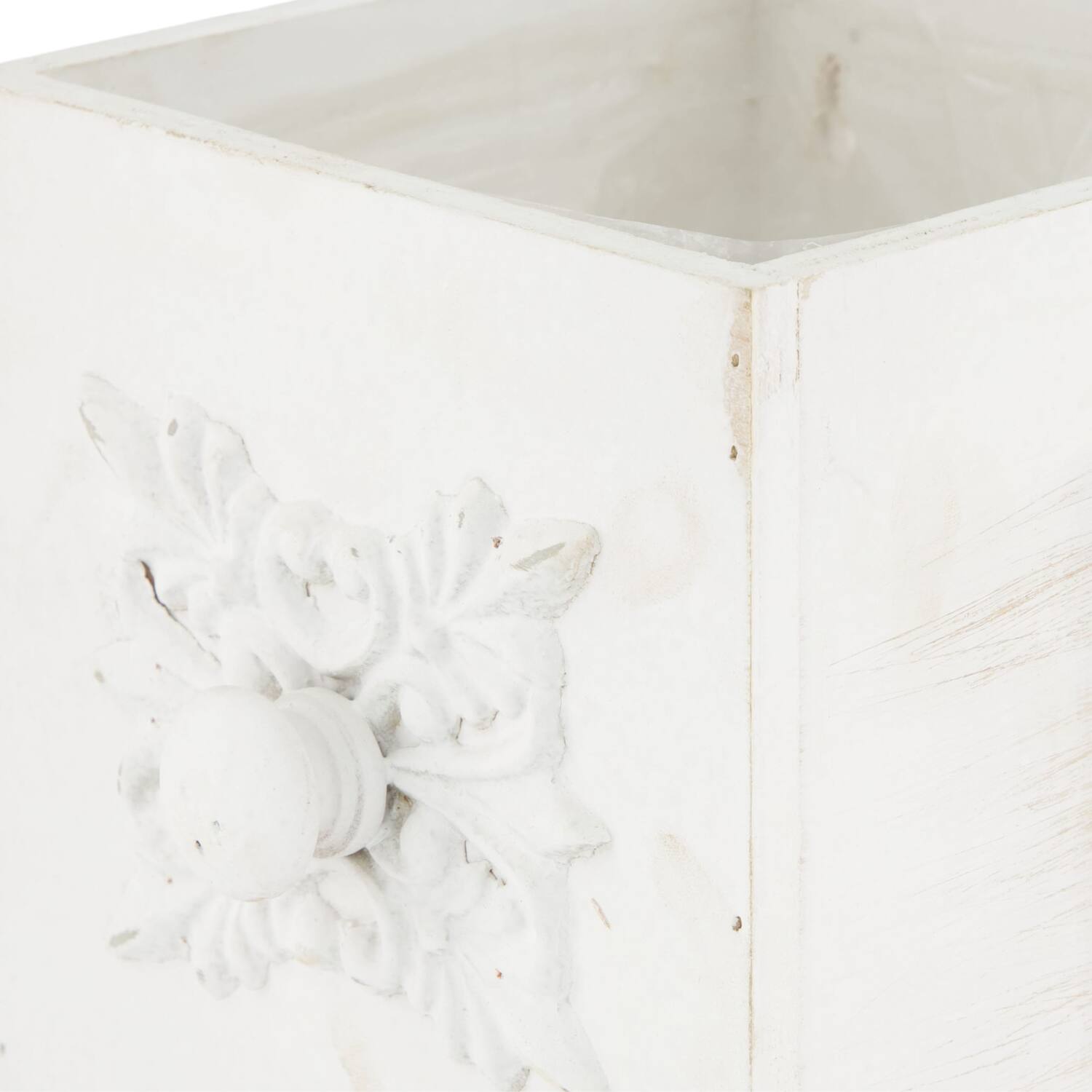 Box planter square plywood with plastic 15x15x15cm  - White