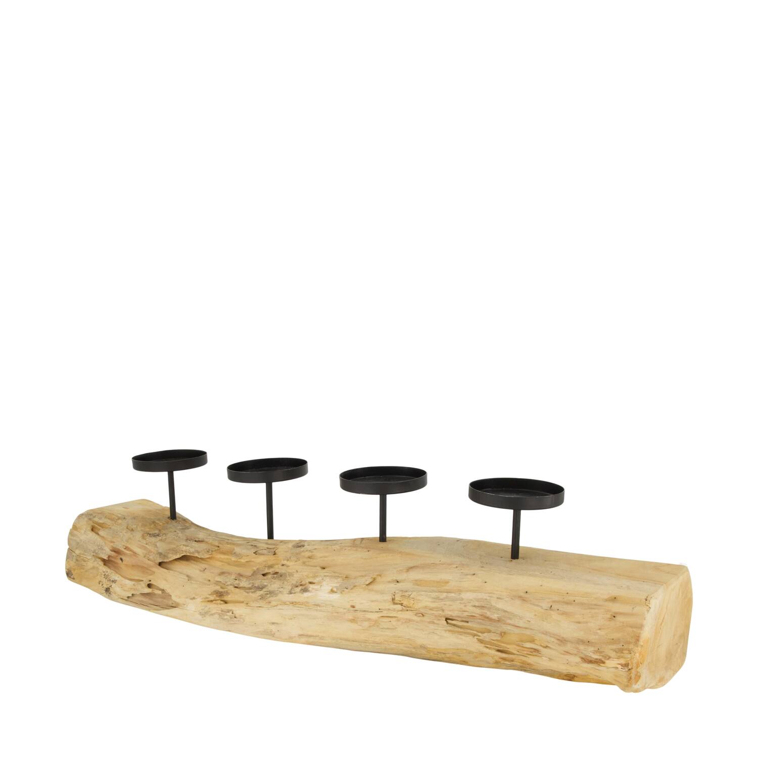 Root teak wood with candle holders 70x20x16cm - Natural