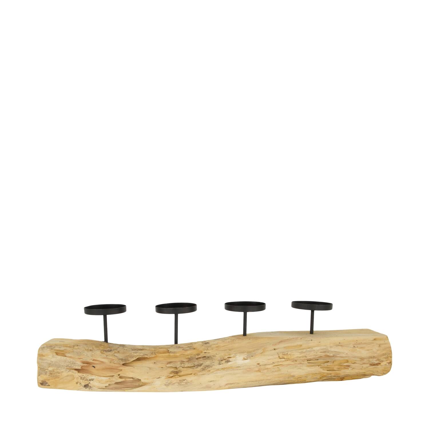 Root teak wood with candle holders 70x20x16cm - Natural