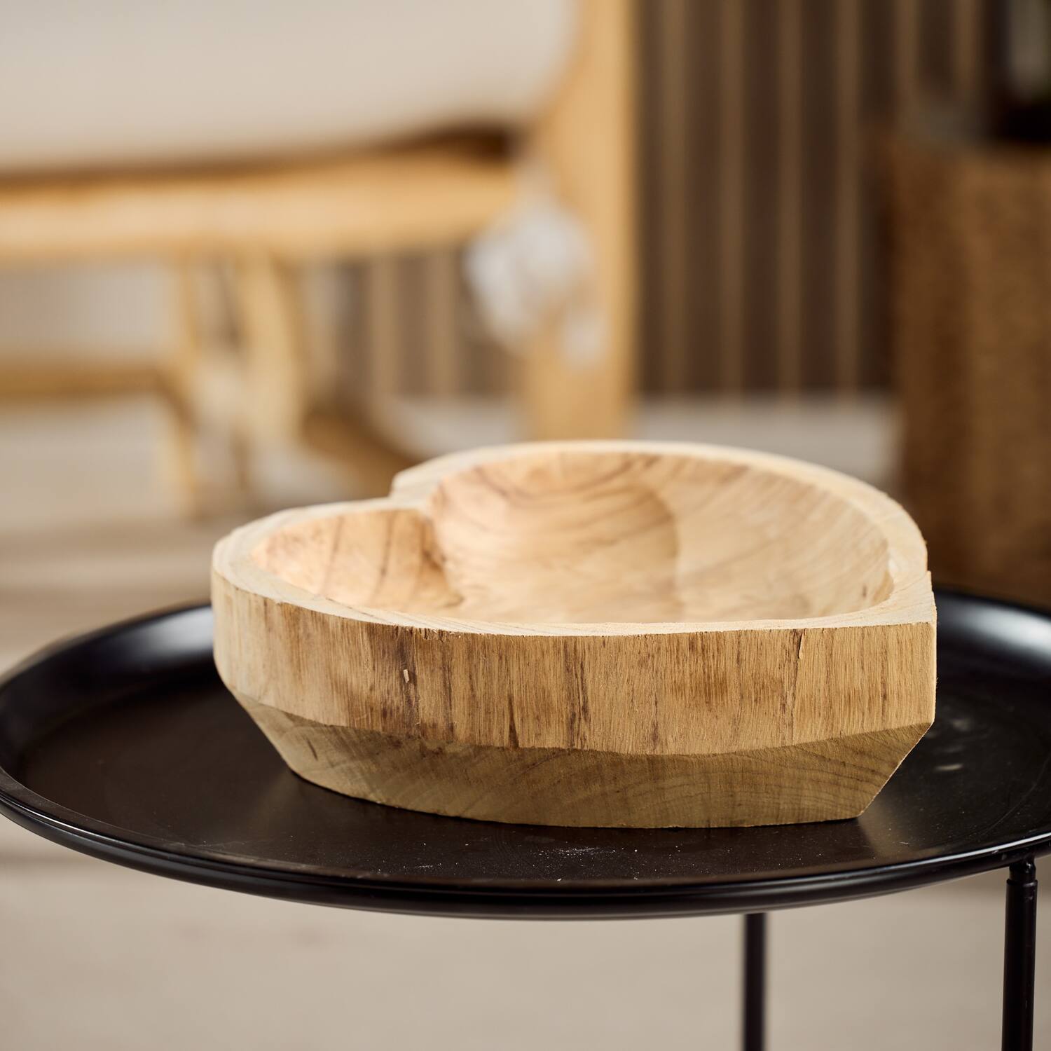 Tray heart paulownia wood 36x31x9cm - Natural