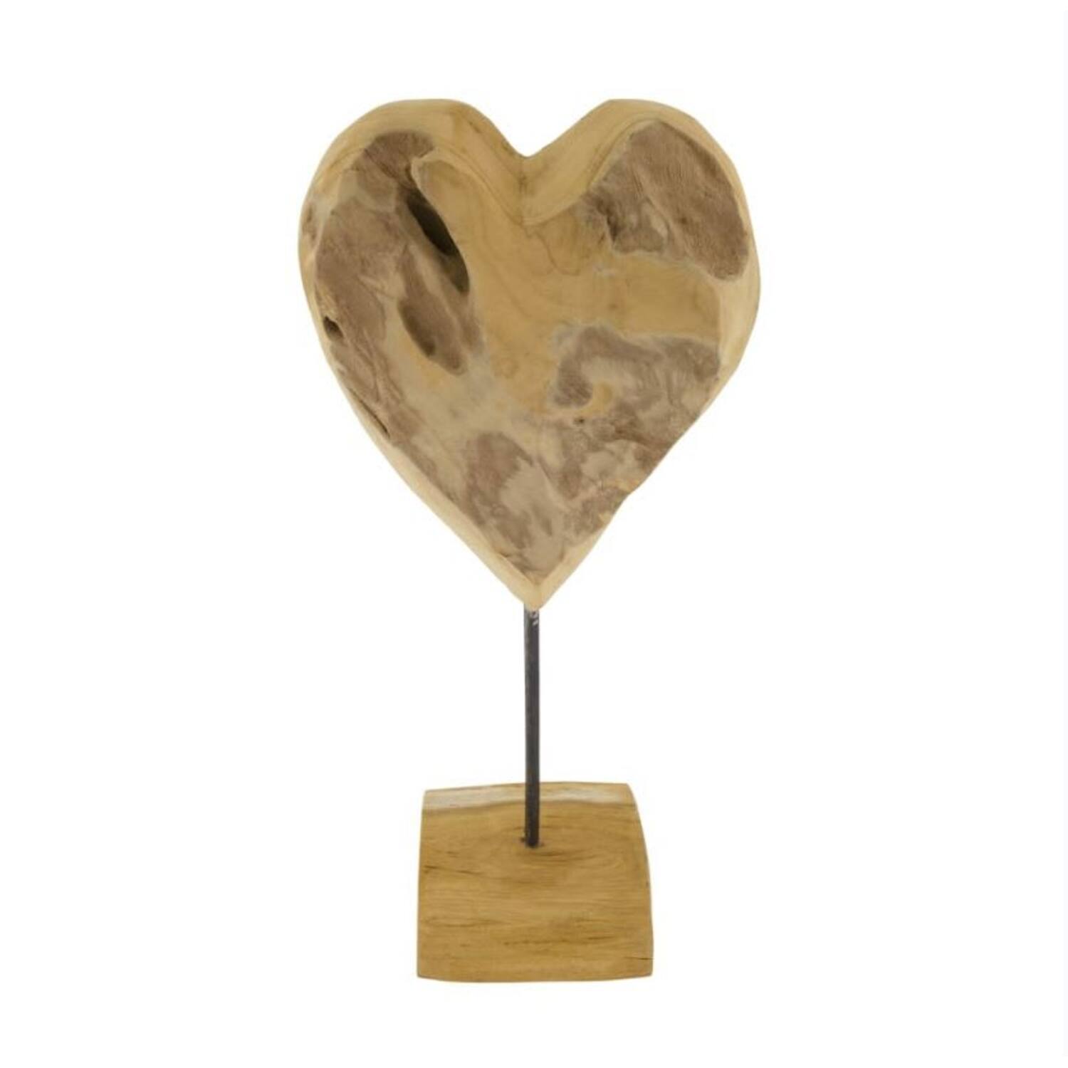 Heart teak wood on stand 25x10x41cm