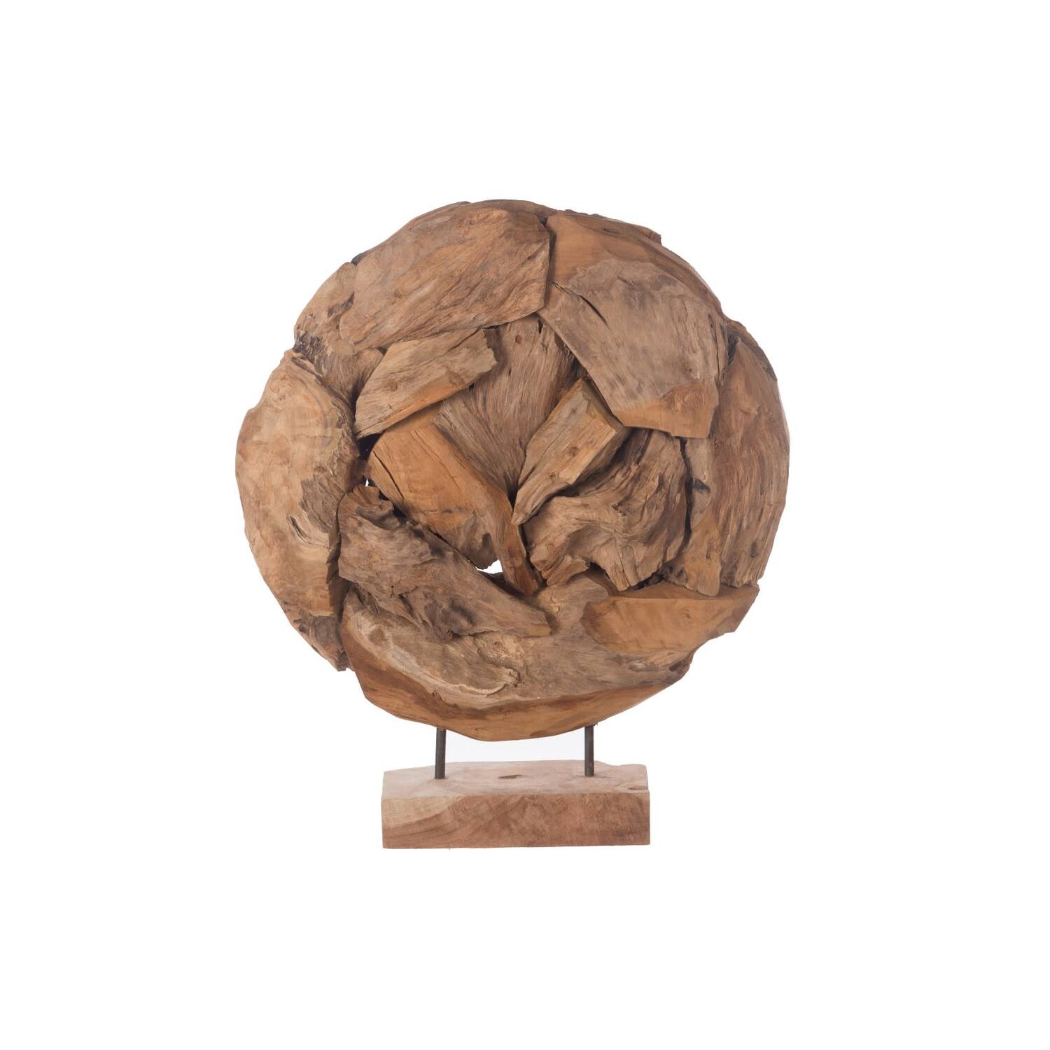 Statue round teak wood, erosion wood on stand 50x23x59cm - Natural