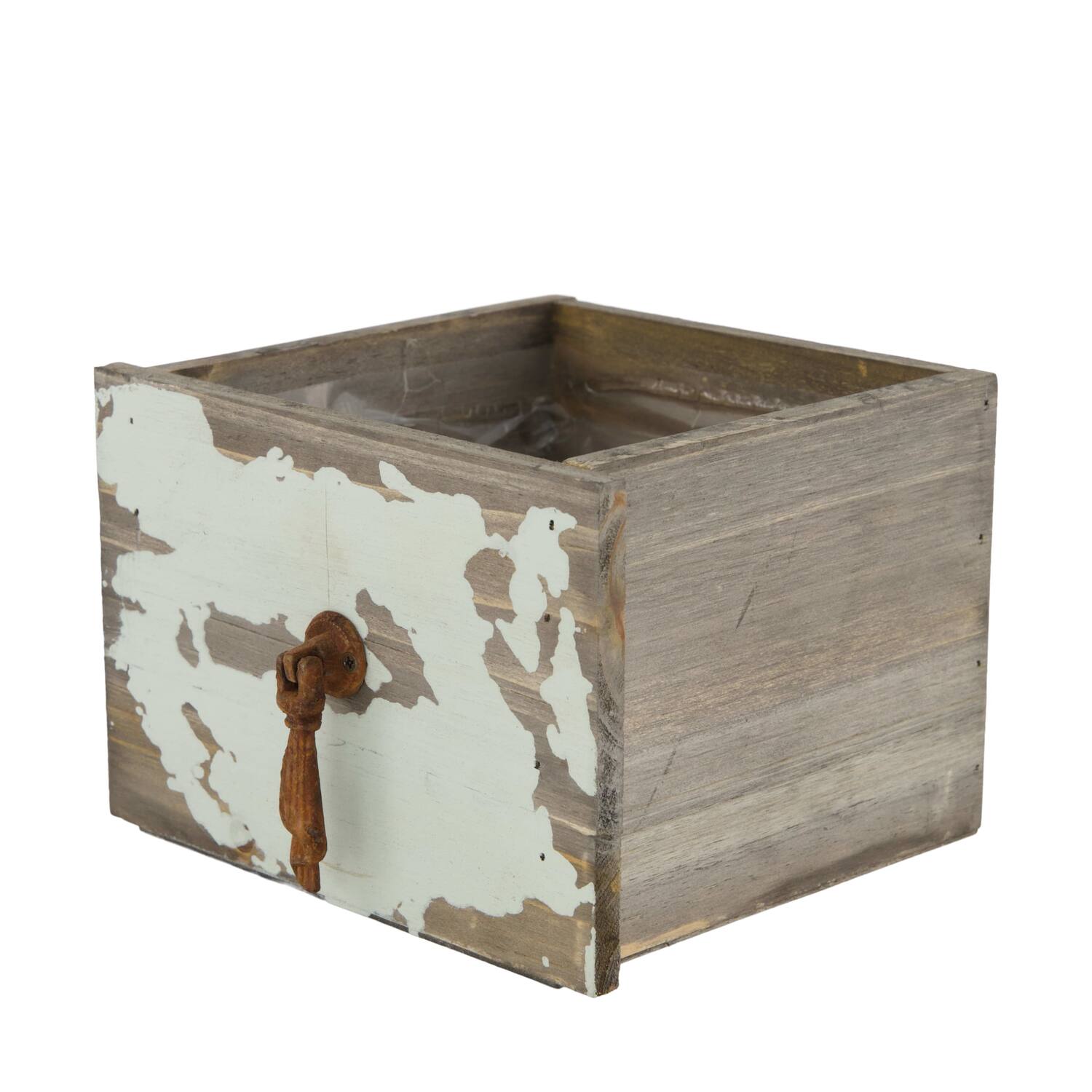 Box planter rectangular fir wood with plastic 15x14x11cm - Grey