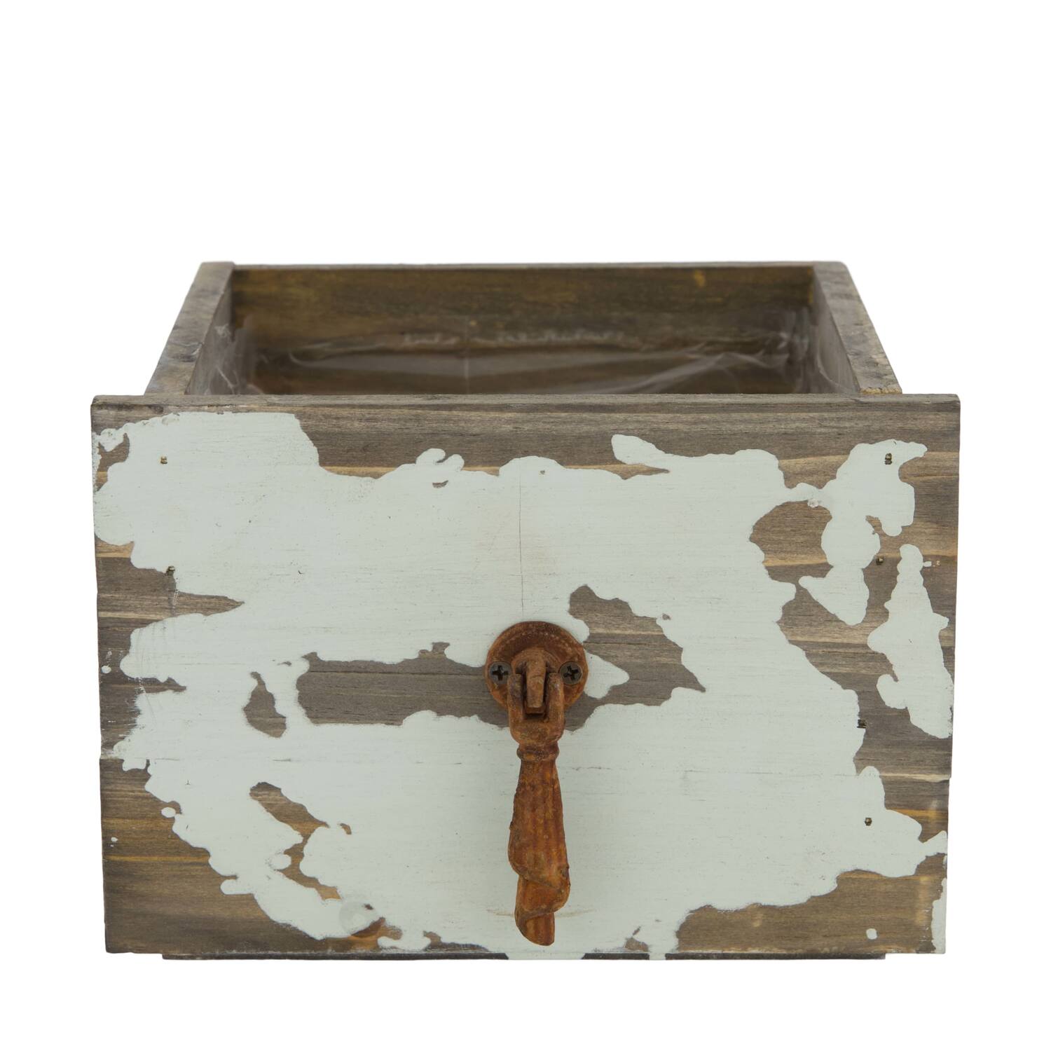 Box planter rectangular fir wood with plastic 15x14x11cm - Grey