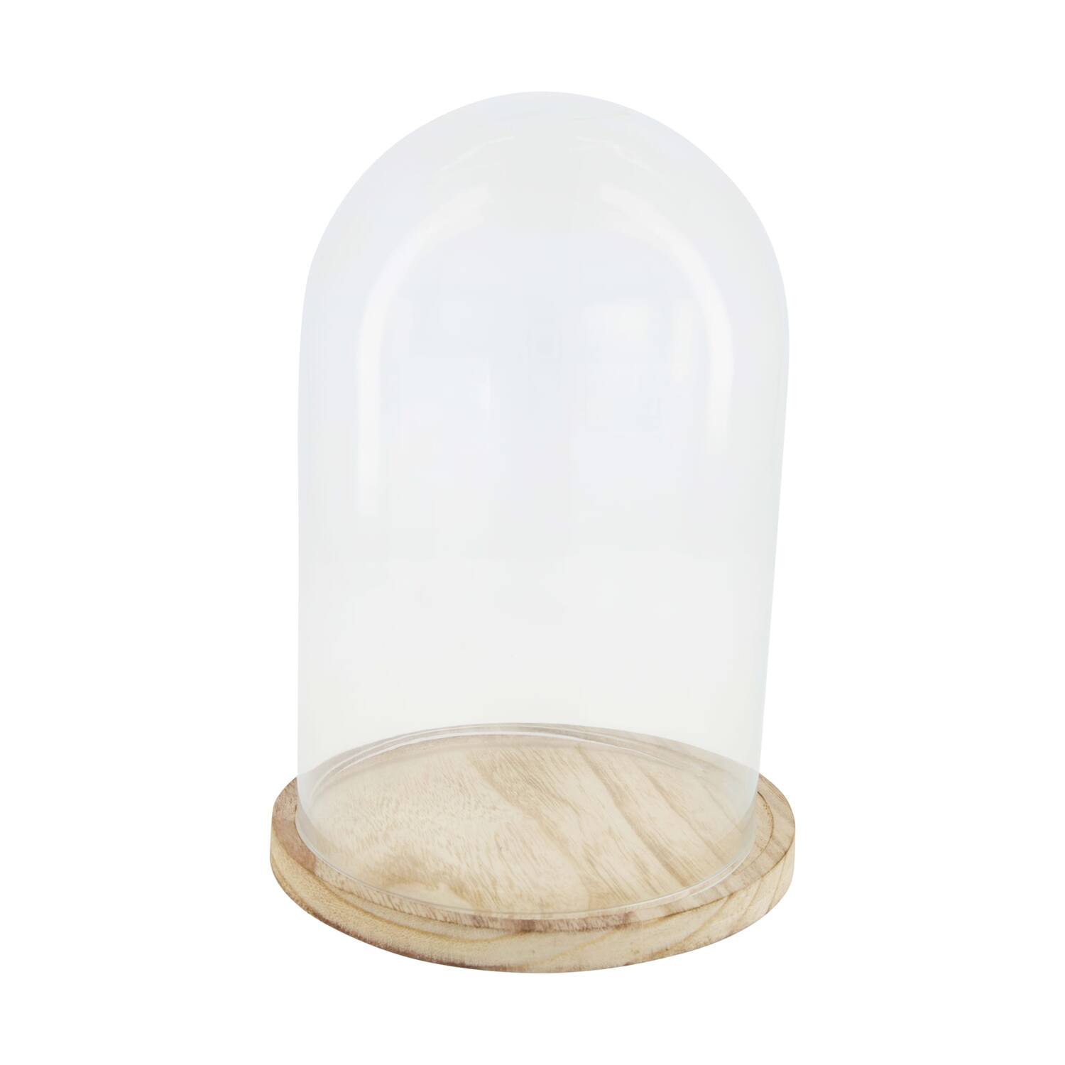 Bell round with paulownia wood base glass 17x17x25cm