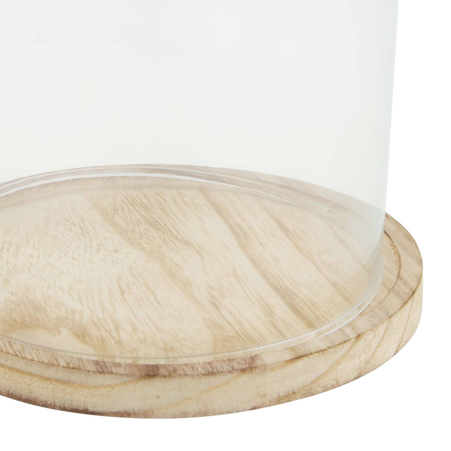 Bell round with paulownia wood base glass 17x17x25cm