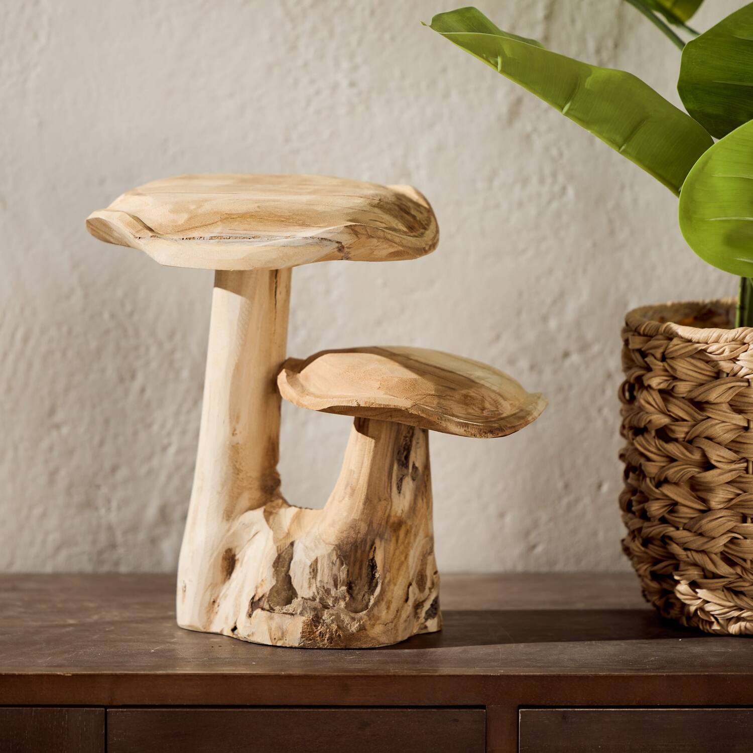 Mushroom double teak wood 45x24x29cm - Natural