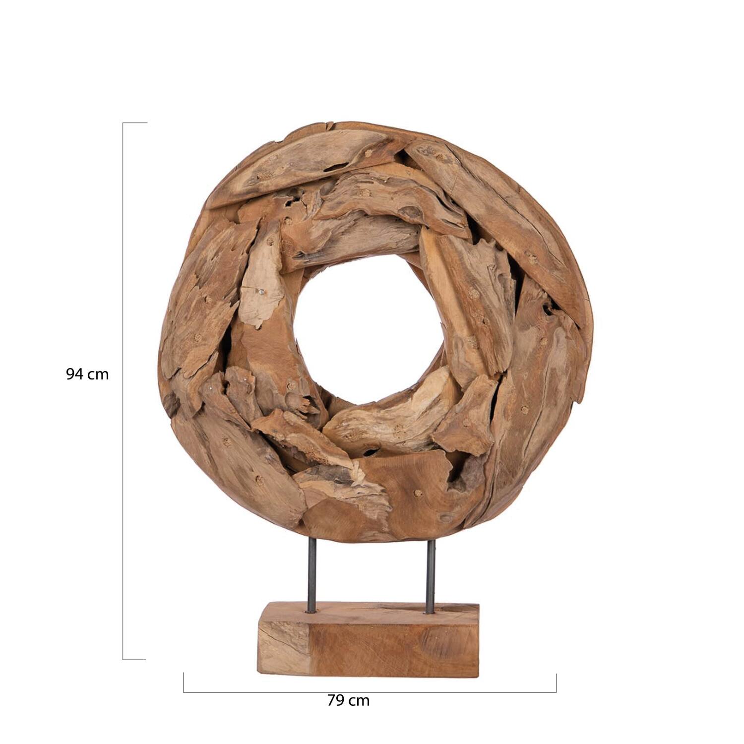 Statue round erosion wood on stand 79x15x94cm