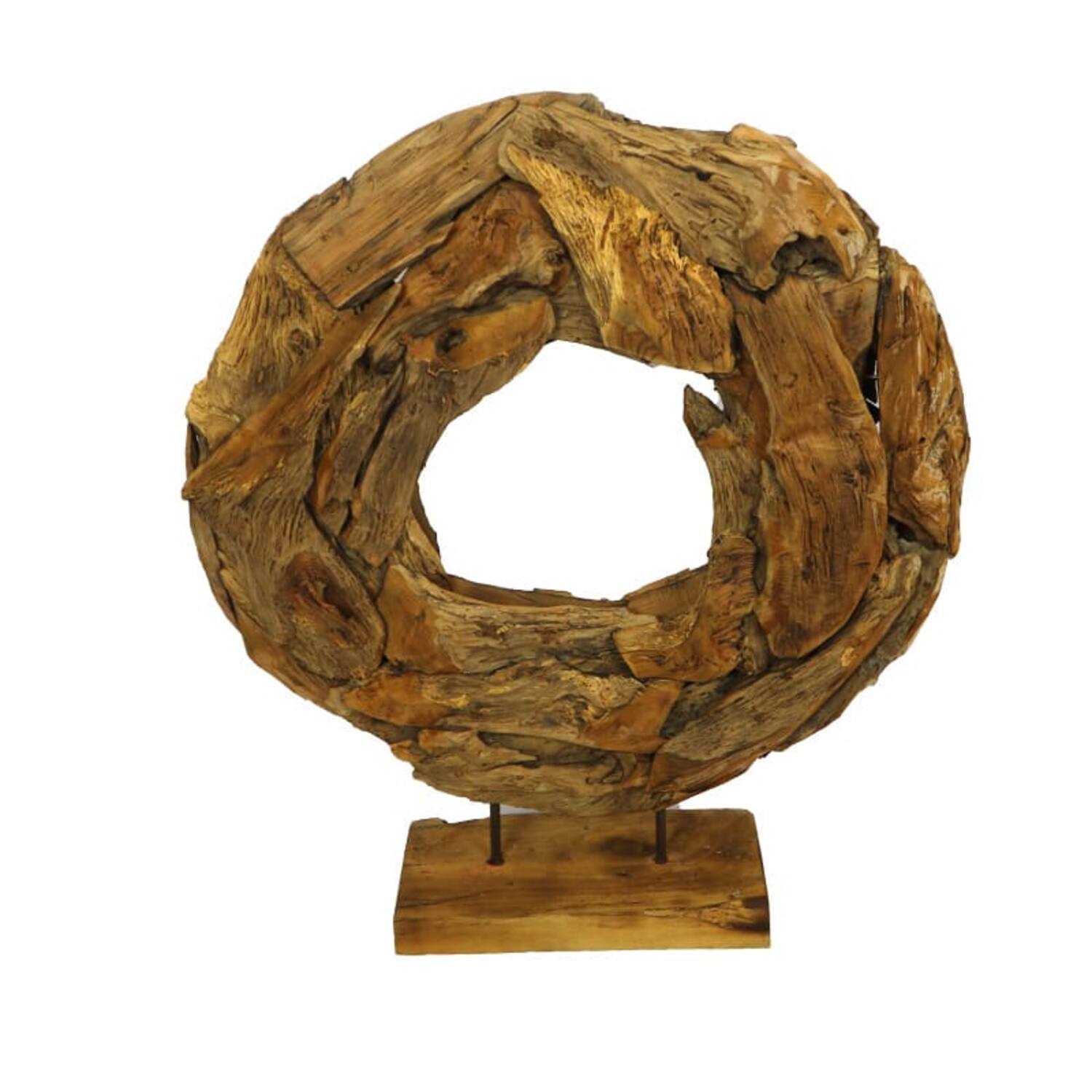 Sculpture ronde Poltava - Bois derosion - 79x15x94cm - Gris