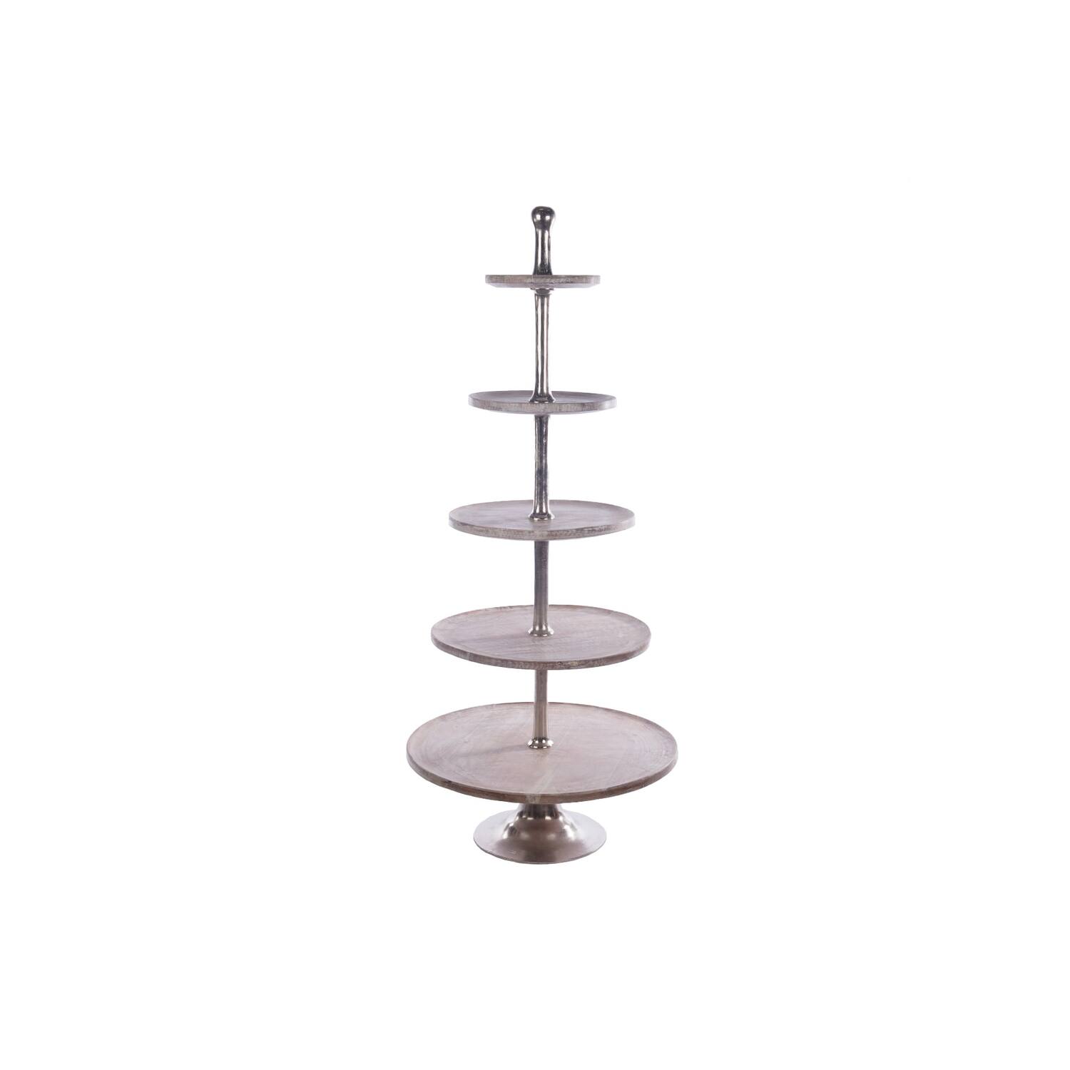 Etagiere round 5 layers aluminium - mango wood 76x76x150cm - White
