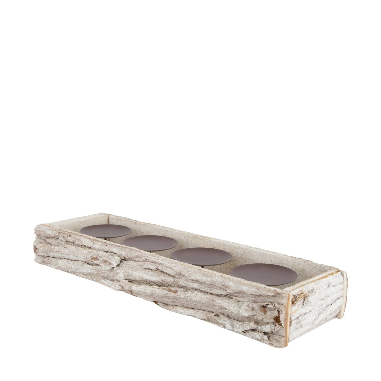 Pillar candle holder bark 45x15x6cm - White
