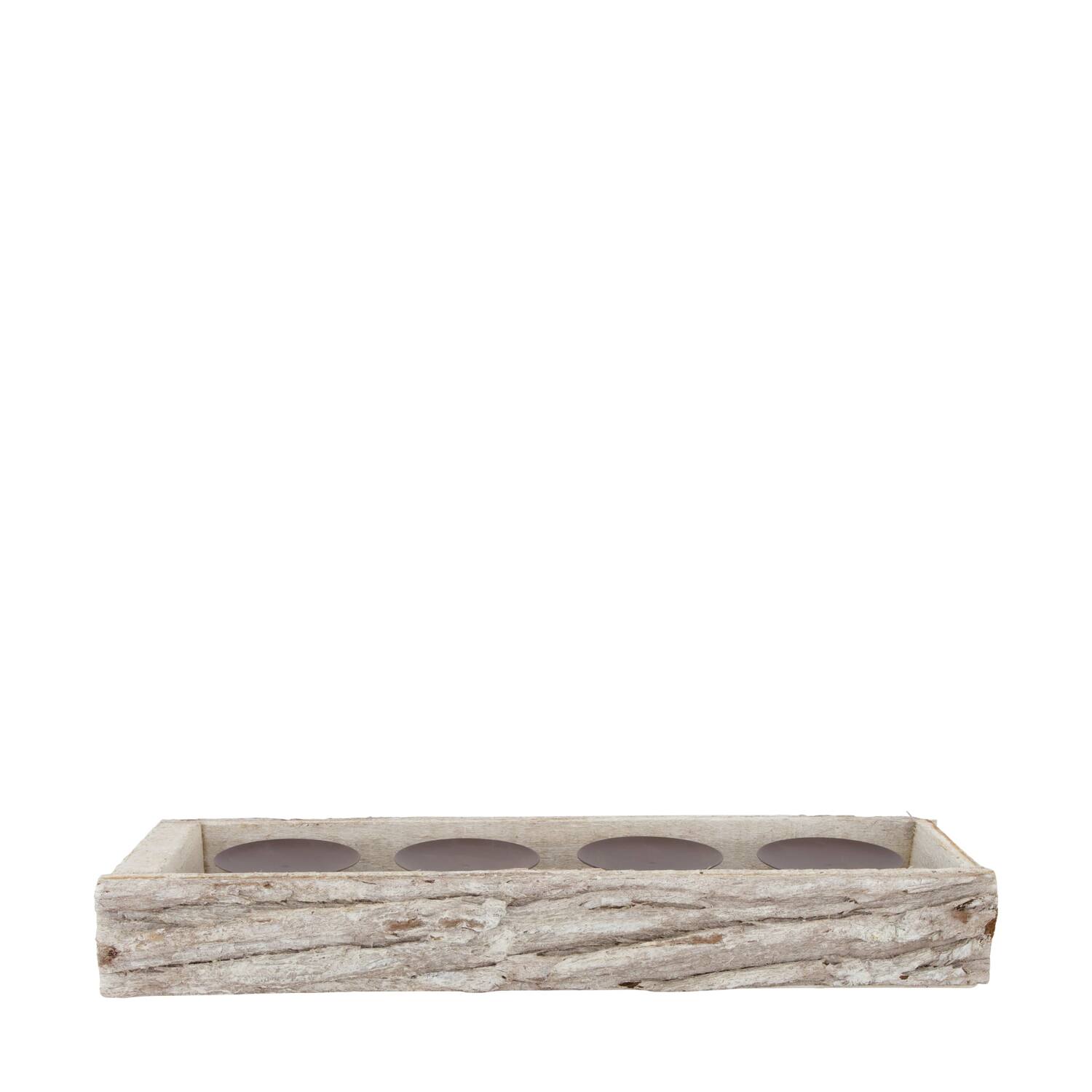 Pillar candle holder bark 45x15x6cm - White