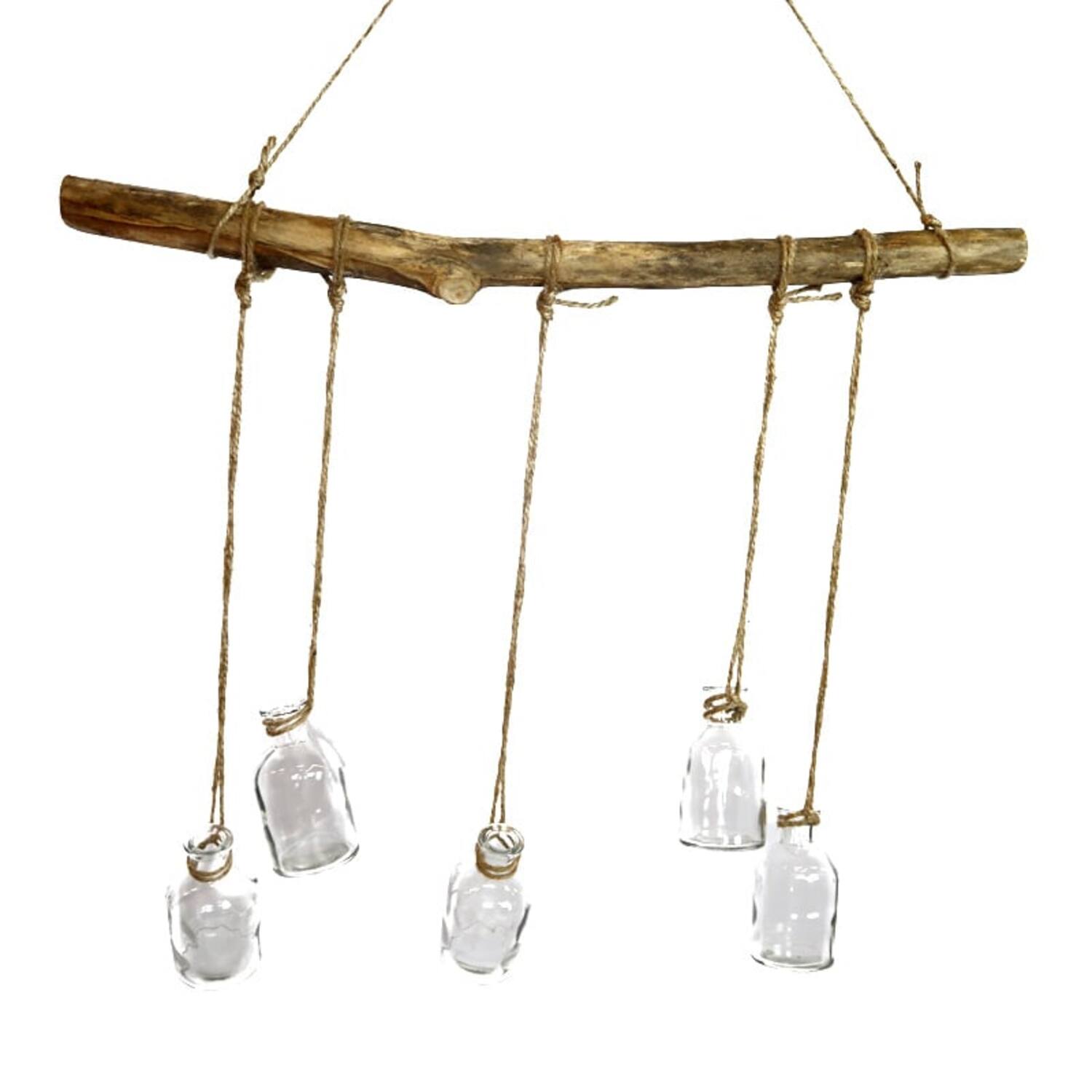 Branch with 5 glasses poplar wood with hanger 58x84x7cm - Natural