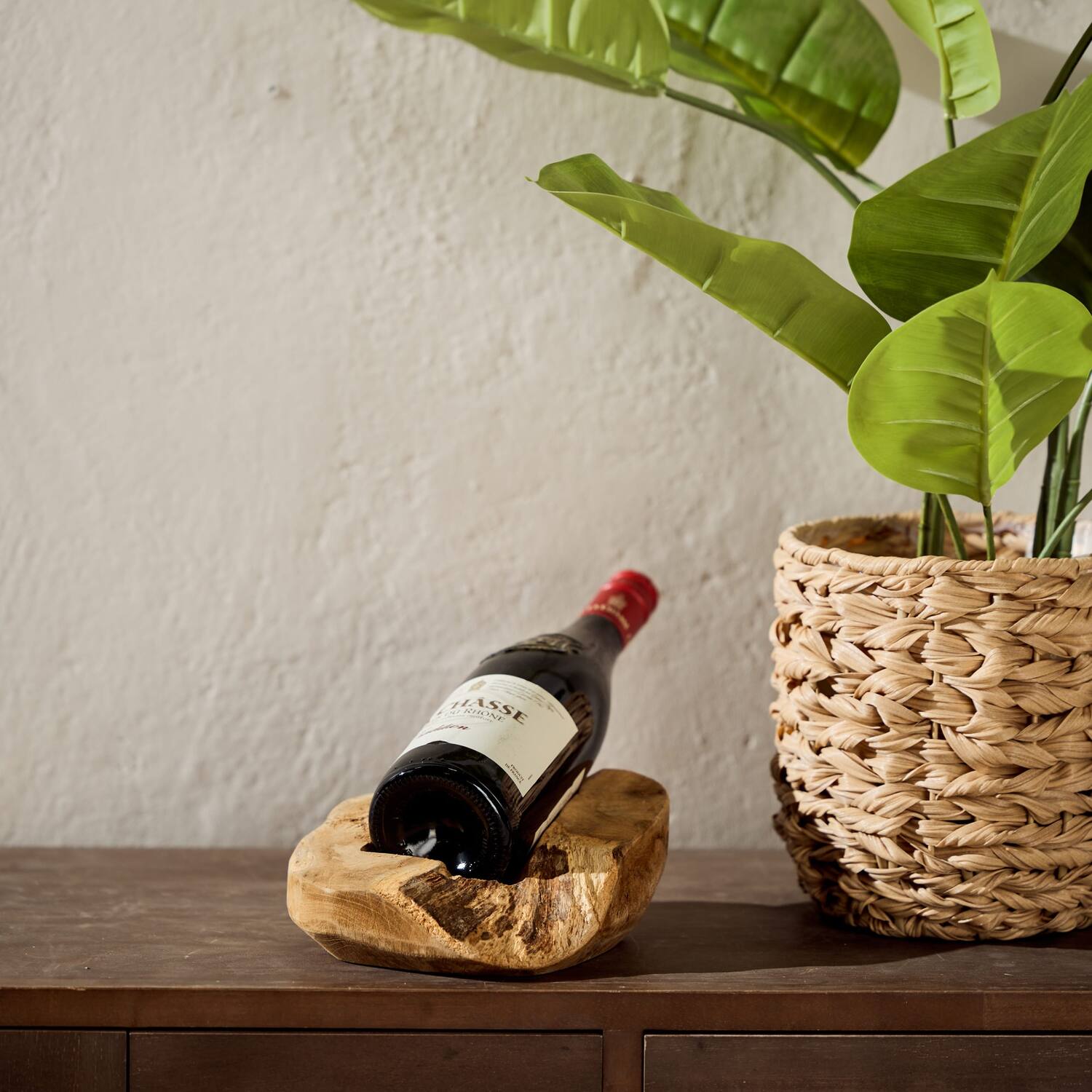 Winebottle holder 1 bottle teak wood 20x20x8cm - Natural
