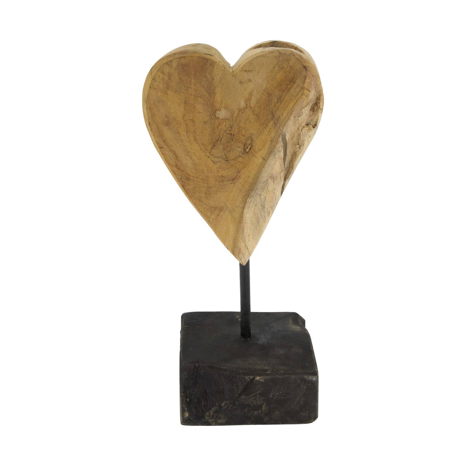 Hart op standaard - Teakhout - 26x13x10 cm - Natuurlijk