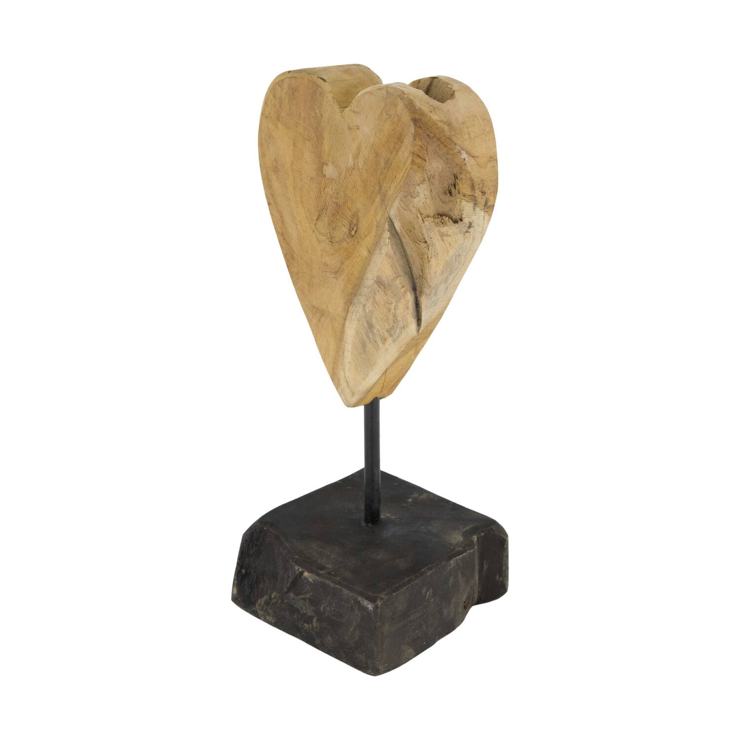 Hart op standaard - Teakhout - 26x13x10 cm - Natuurlijk