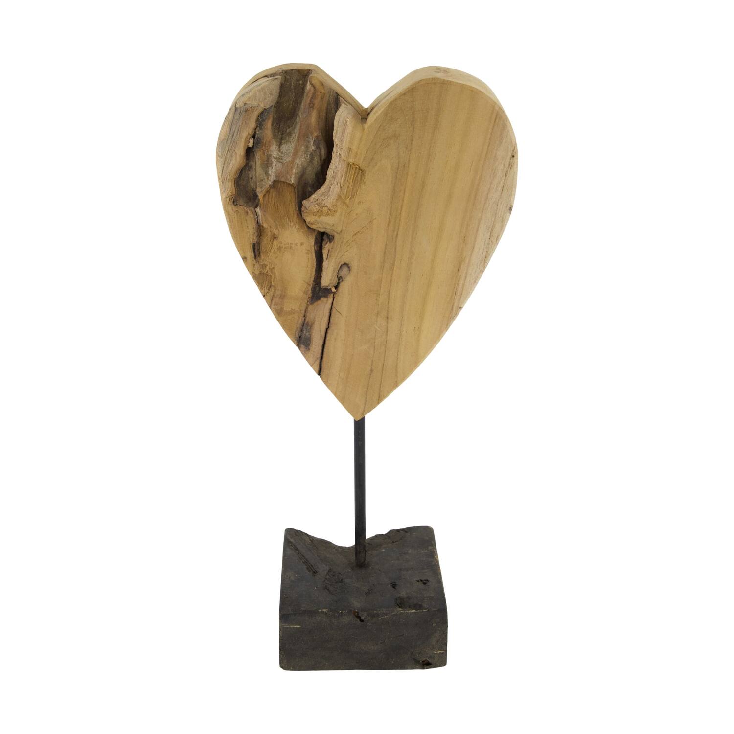 Coeur sur pied - Bois de teck - 35x16,5x10 cm - Naturel