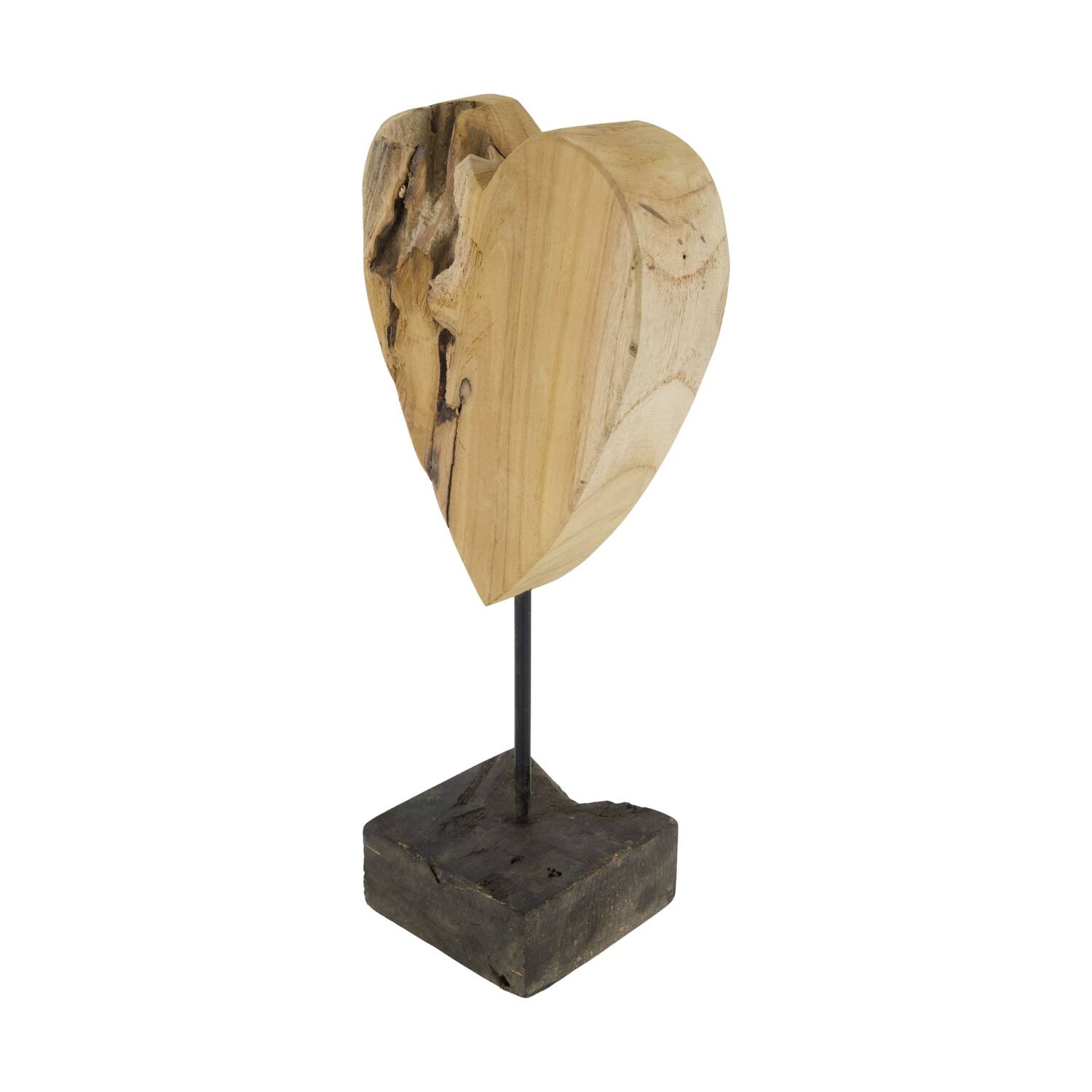 Coeur sur pied - Bois de teck - 35x16,5x10 cm - Naturel