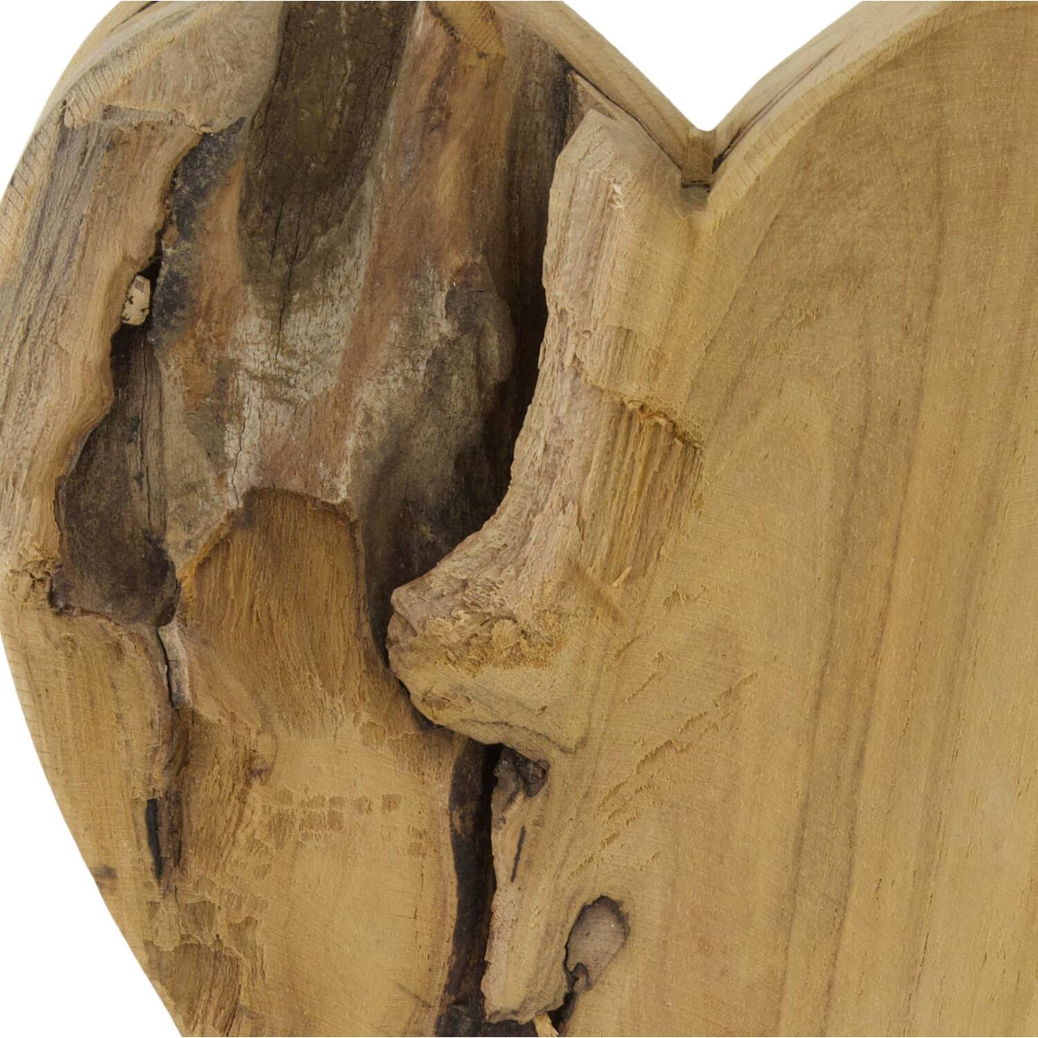 Coeur sur pied - Bois de teck - 35x16,5x10 cm - Naturel