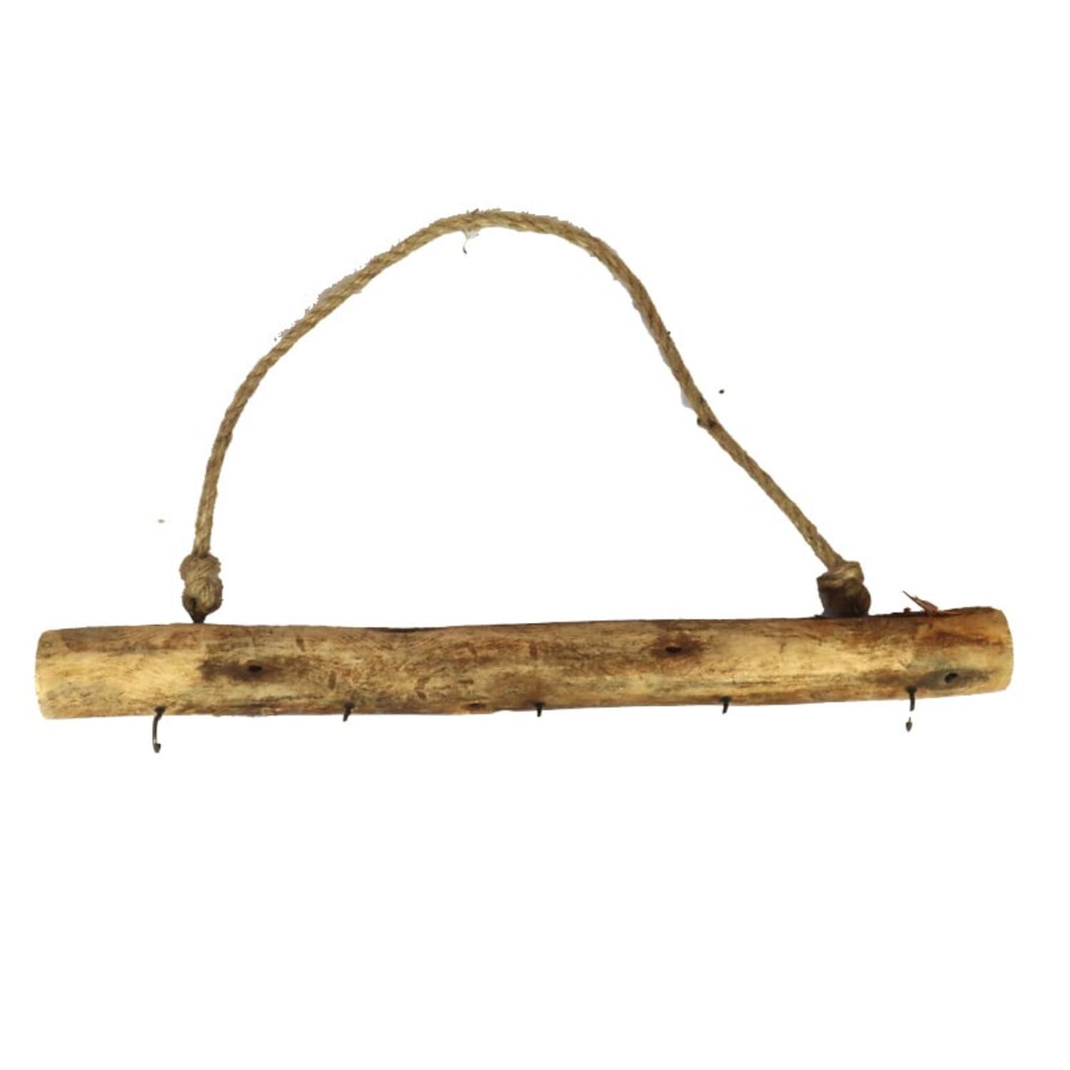 Hanger stick with 5 hooks historic wood 50x8x7cm - Natural
