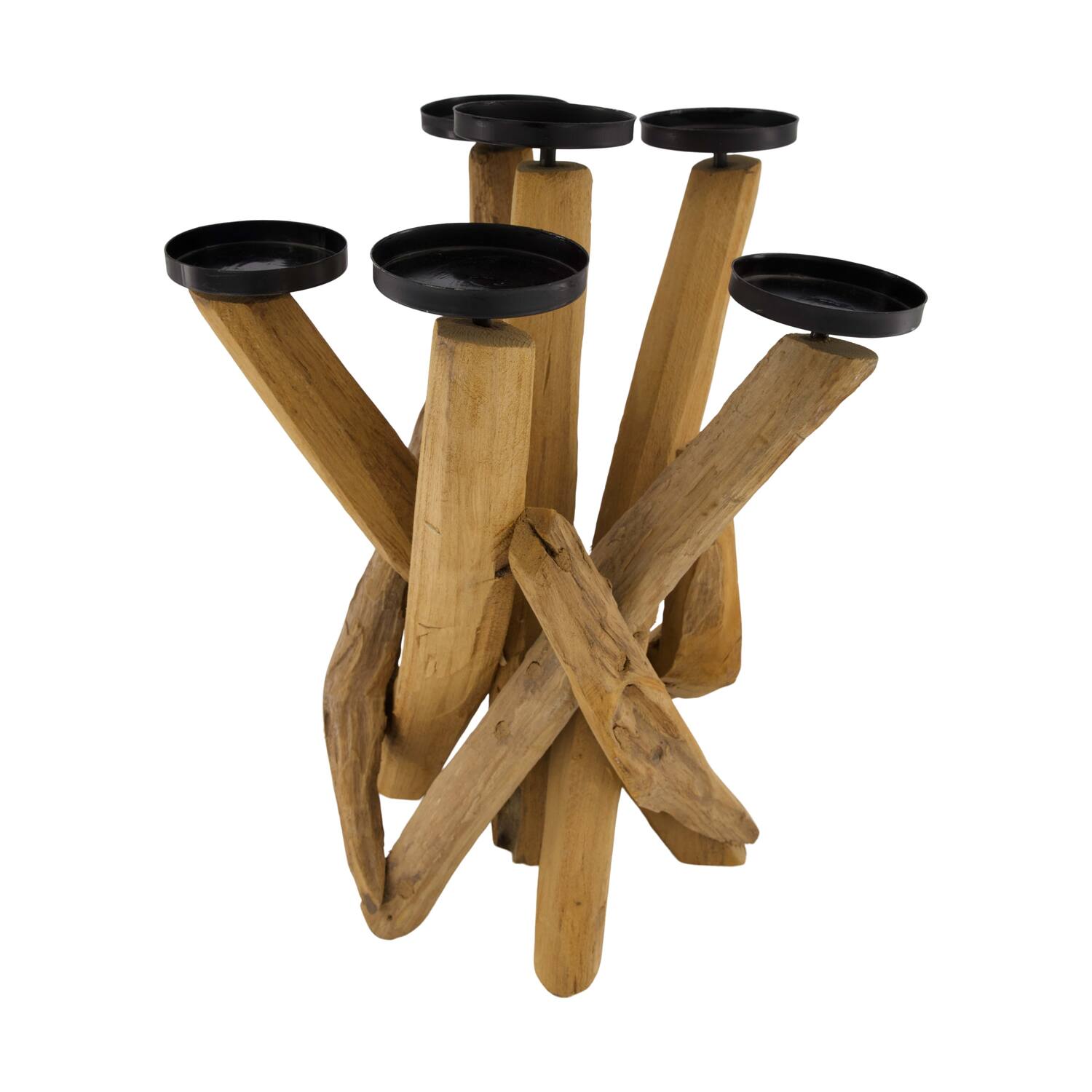 Root teak wood with candle holders 30x30x40cm - Natural