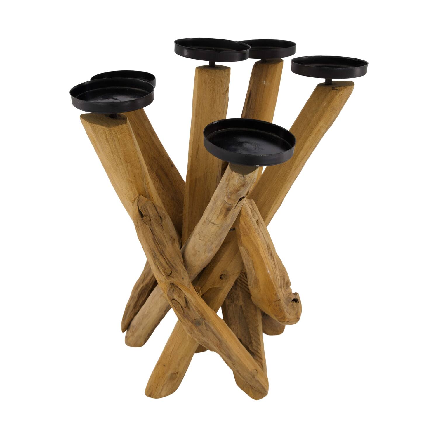 Root teak wood with candle holders 30x30x40cm - Natural