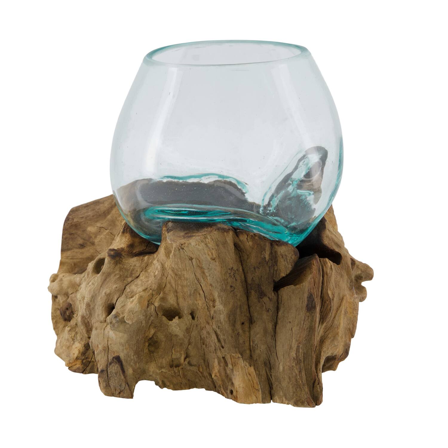 Root teak wood with glass 18x13x18cm - Natural