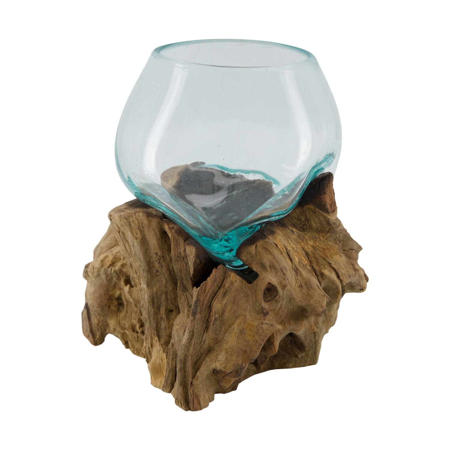 Root teak wood with glass 18x13x18cm - Natural