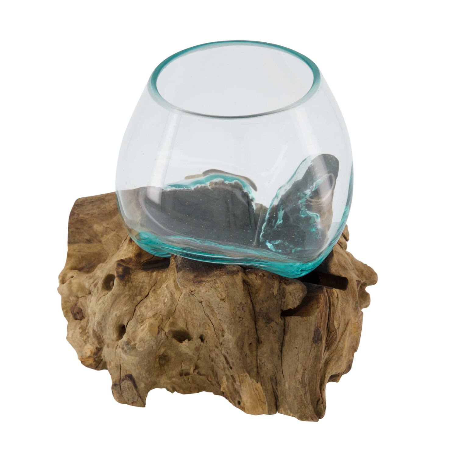 Root teak wood with glass 18x13x18cm - Natural