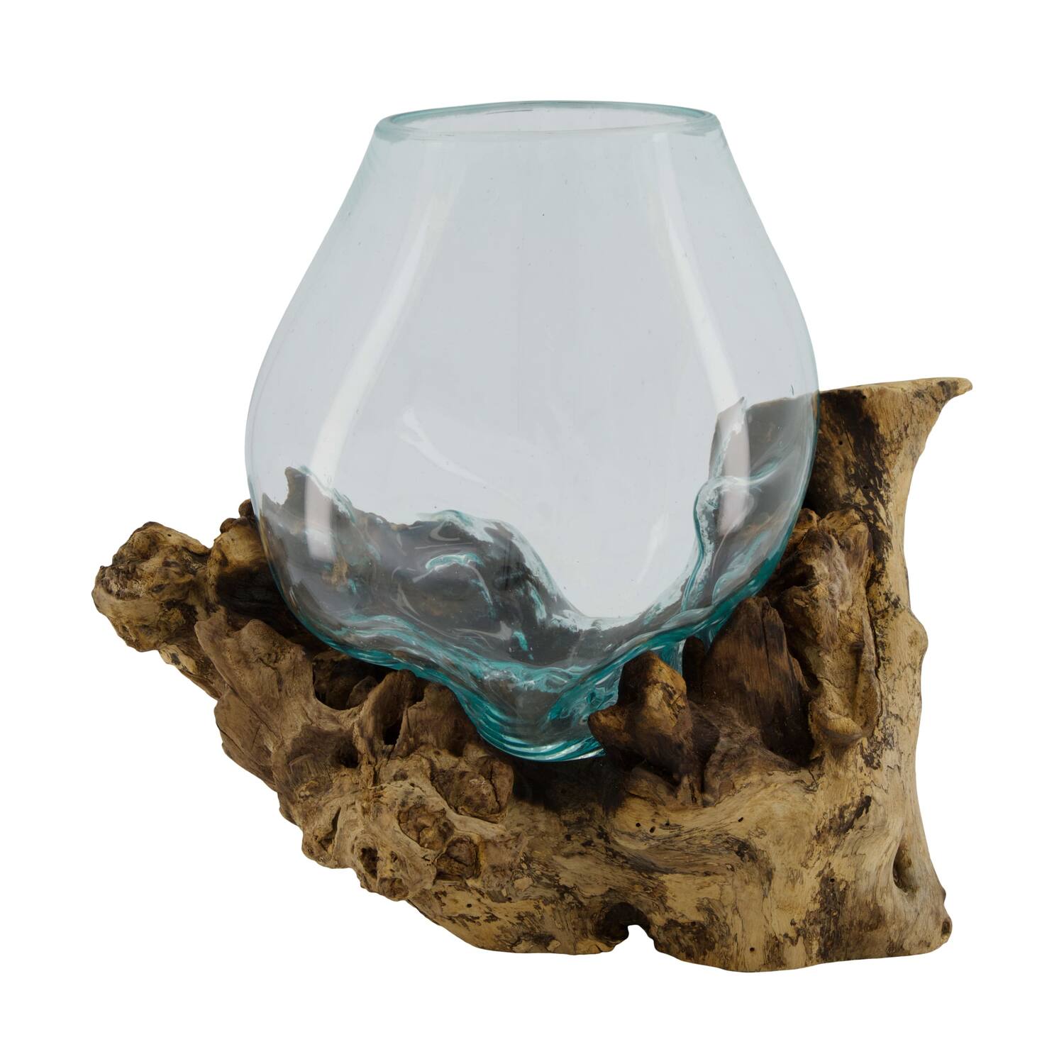 Wortel - Teakhout met glas - 28x22x26cm - Natuurlijk