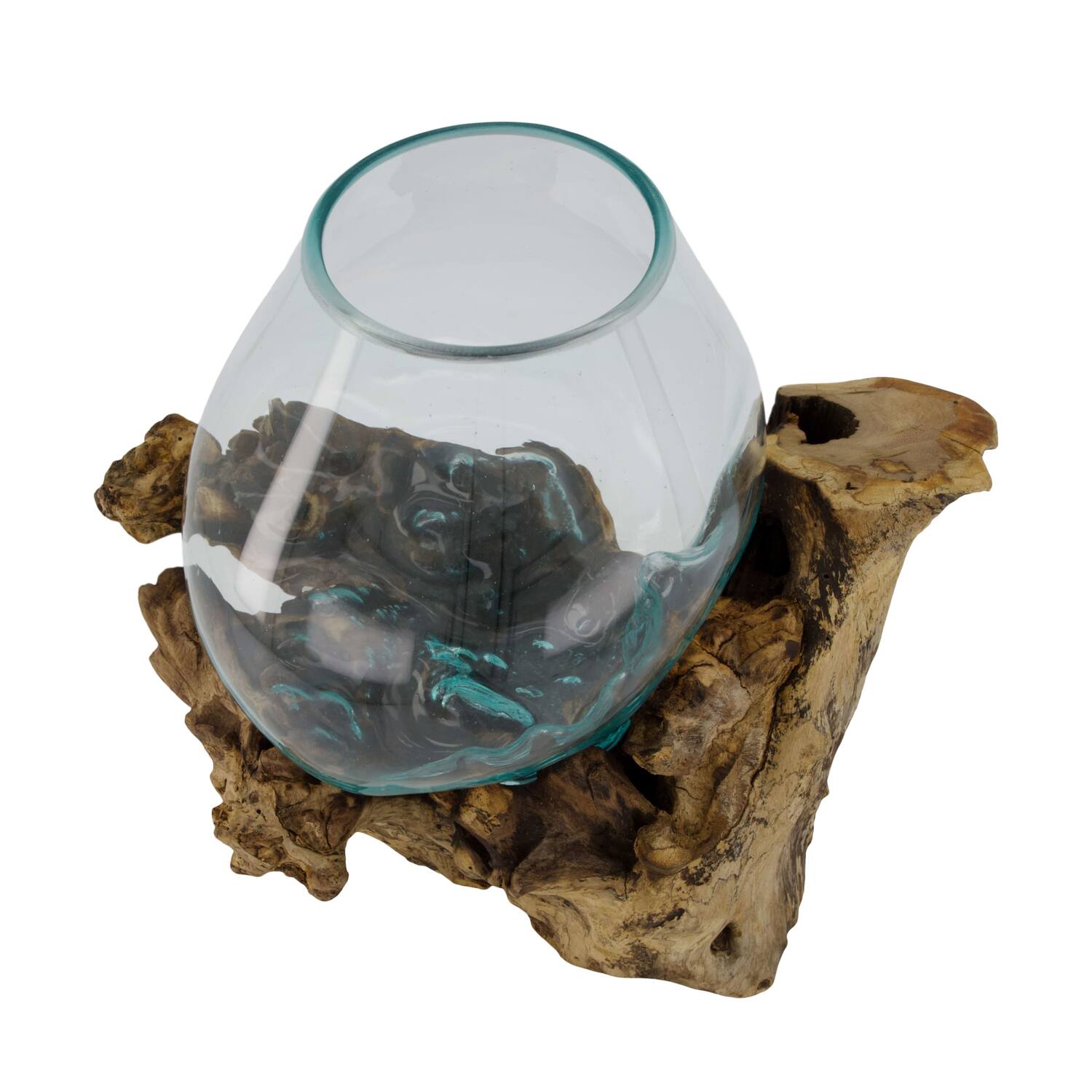 Wortel - Teakhout met glas - 28x22x26cm - Natuurlijk
