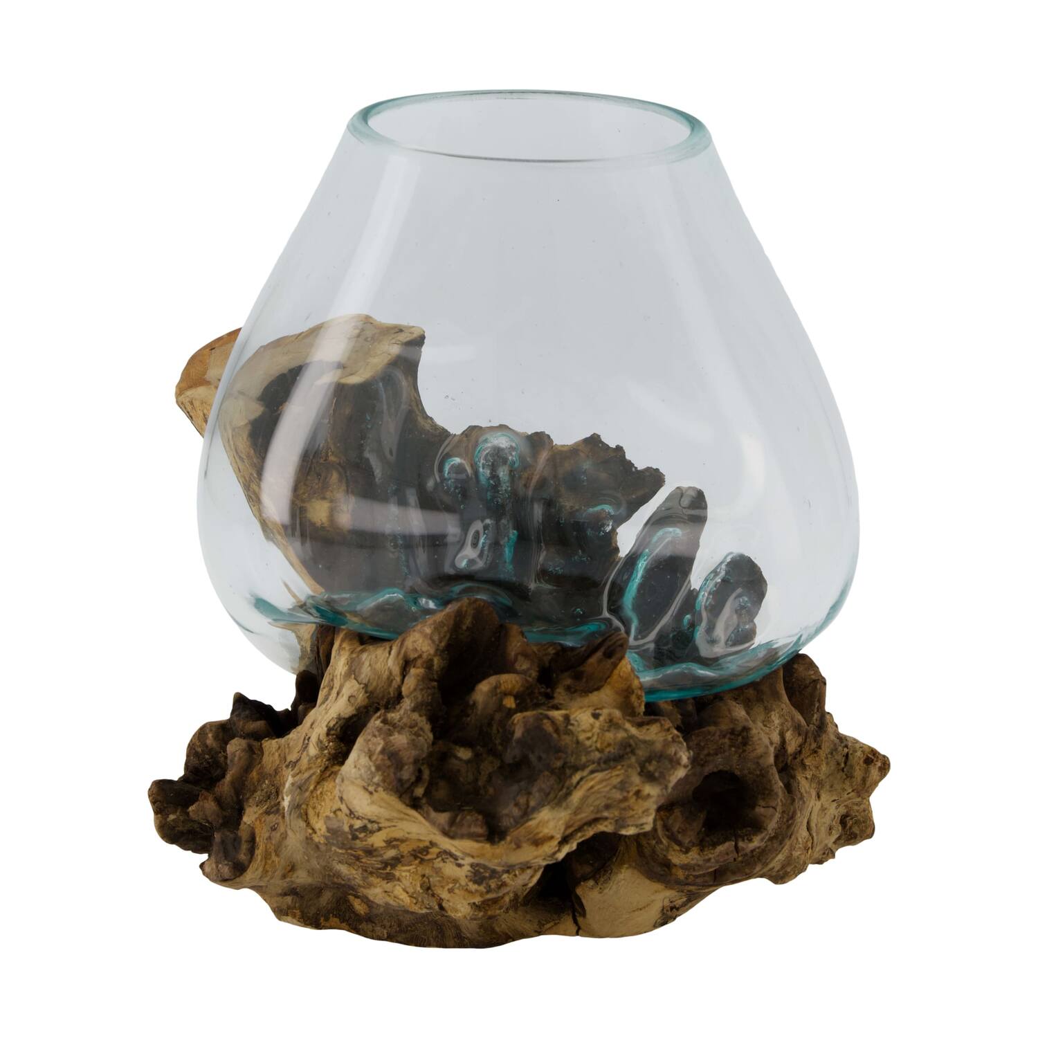 Wortel - Teakhout met glas - 28x22x26cm - Natuurlijk