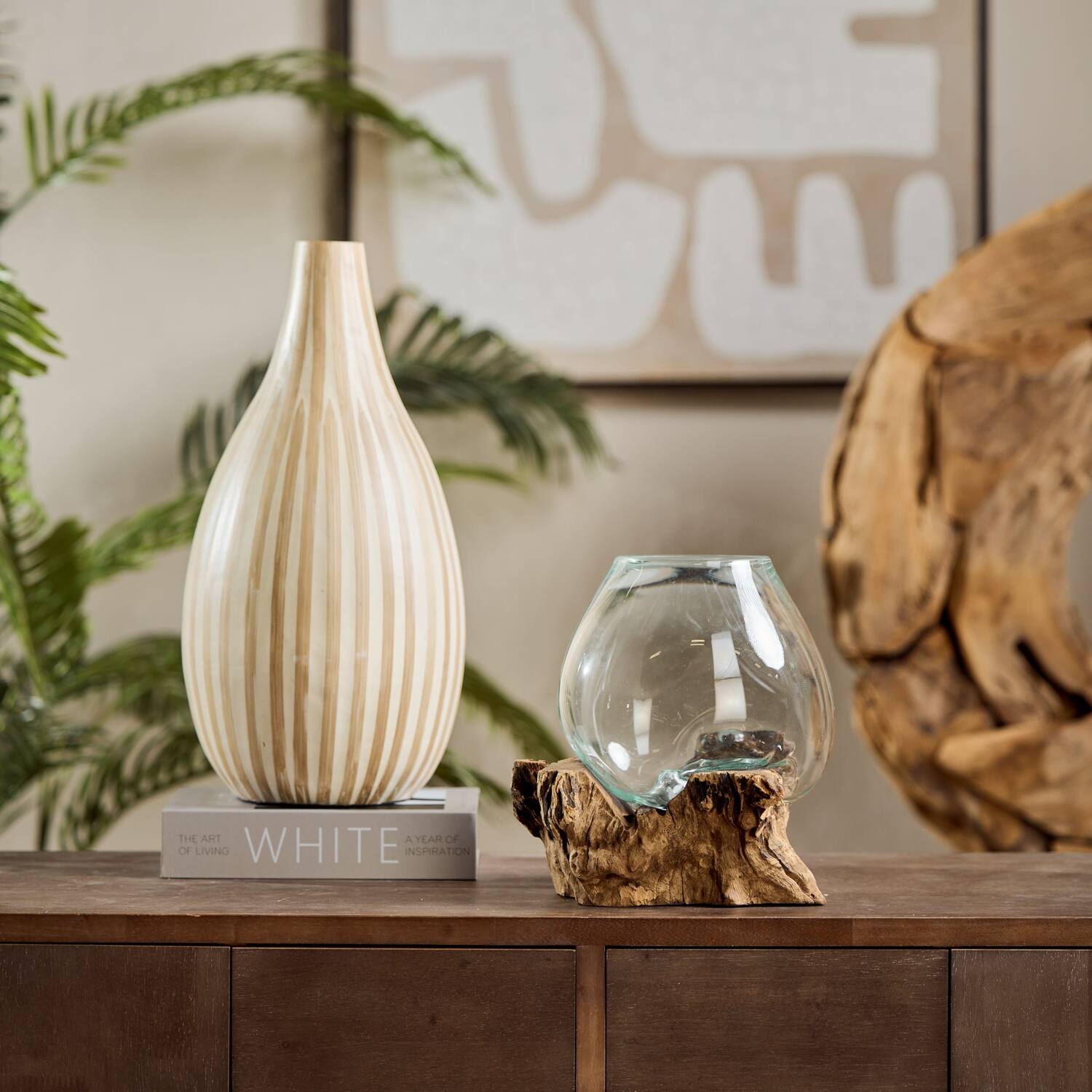 Wortel - Teakhout met glas - 28x22x26cm - Natuurlijk