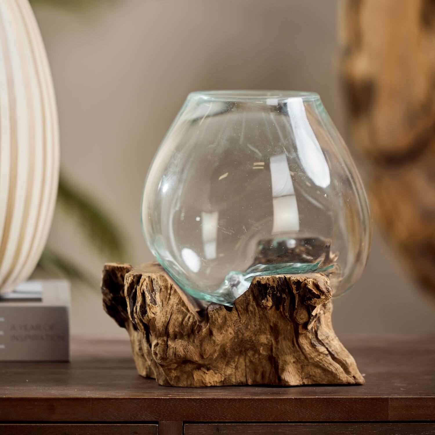 Wortel - Teakhout met glas - 28x22x26cm - Natuurlijk